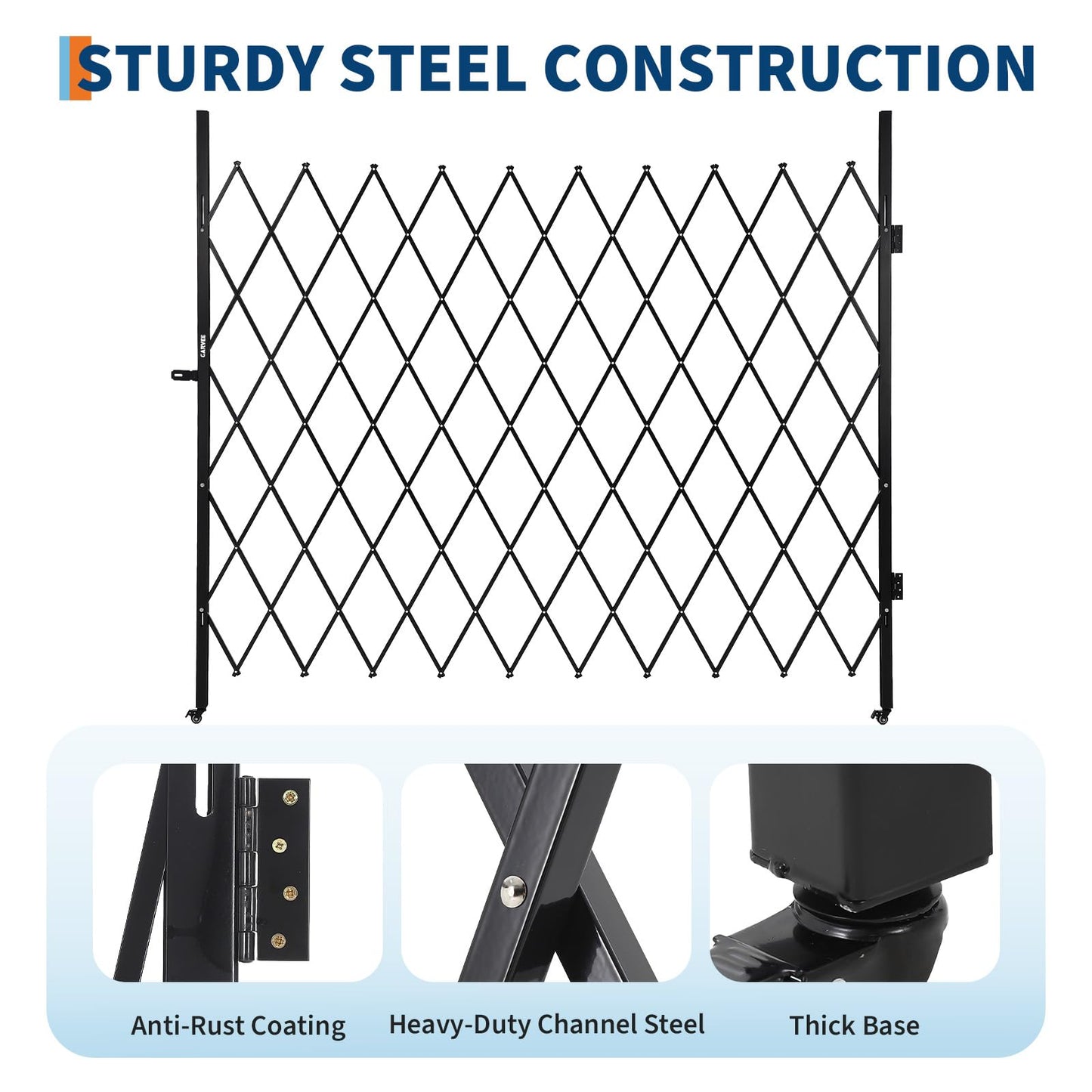 7FT Metal Expandable Mobile Barricade,Industrial Folding Security Gate Driveway Gate, Retractable Retractable Gate Outdoor,Folding Safety Barricade with Casters