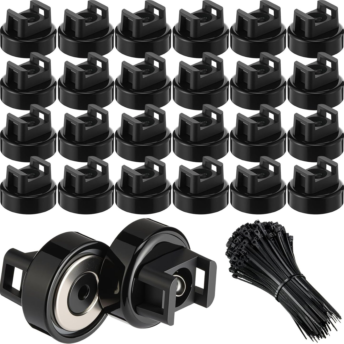 24 100 Yookeer Pcs Magnet Zip Tie Mount Heavy Duty Black Magnetic Cable Clips Multipurpose Wire Cable Holder with Pcs