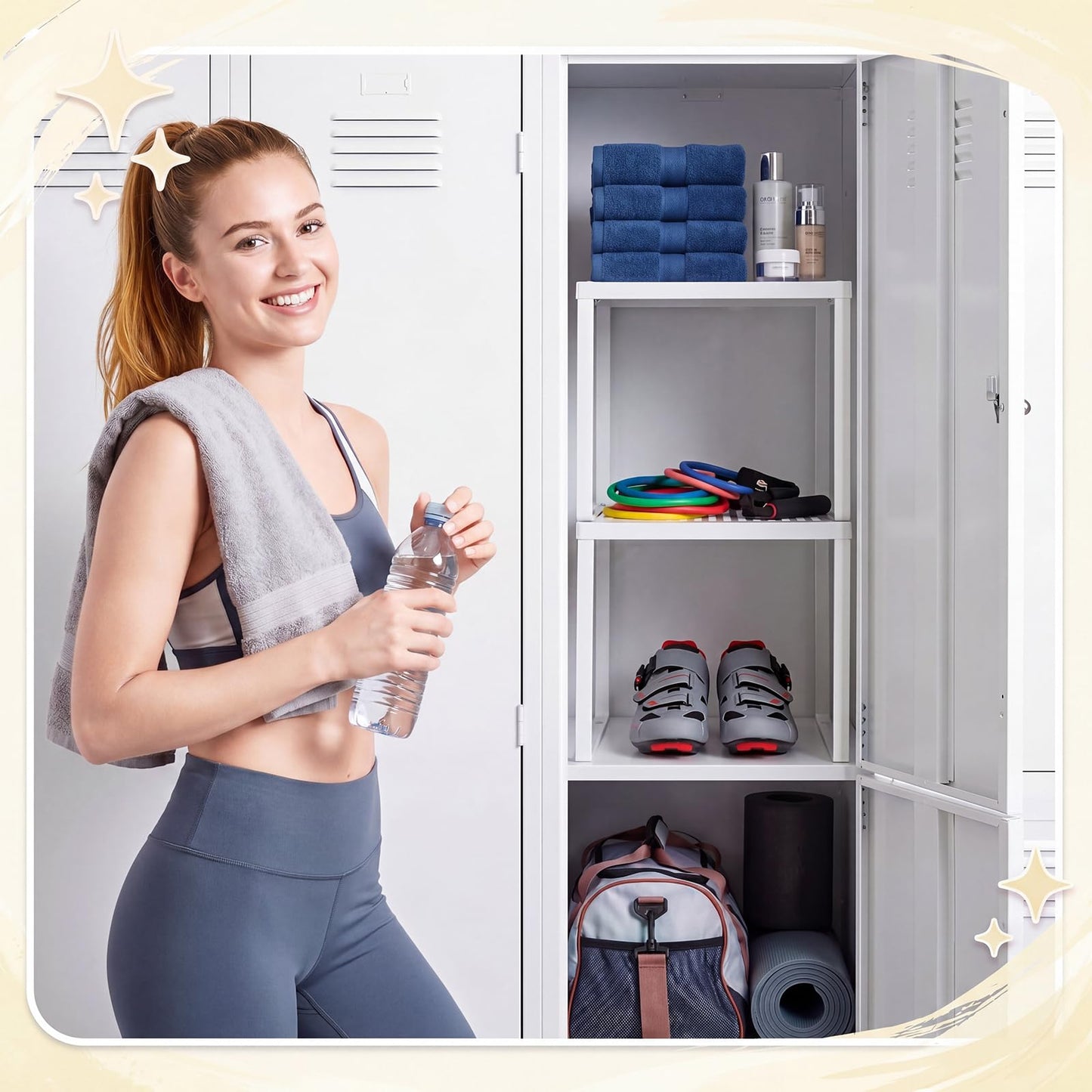 Colarr 2 Pcs Locker Organizer Shelf Stackable 2-Tier Shelves Fits Standard Size School Lockers Heavy Duty Metal Locker Shelf for School Office Gym Lockers Home Storage 11x 10 x 12 Inch(White)