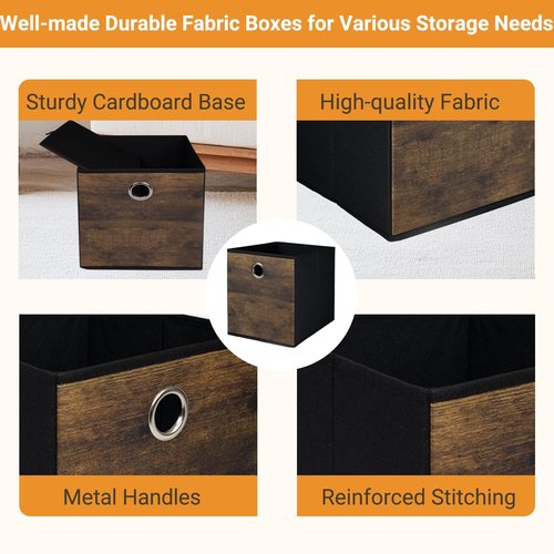 Folzaelar 4 Pack Durable Storage Cube Bins with Decorative Wood Grain,Thickened Fabric Box,Storage Basket for Shelves,Closet,Storeroom,Bedroom,Living Room,Nursery,Office,Dorm,RV, 12x12x12in ( (Medium)
