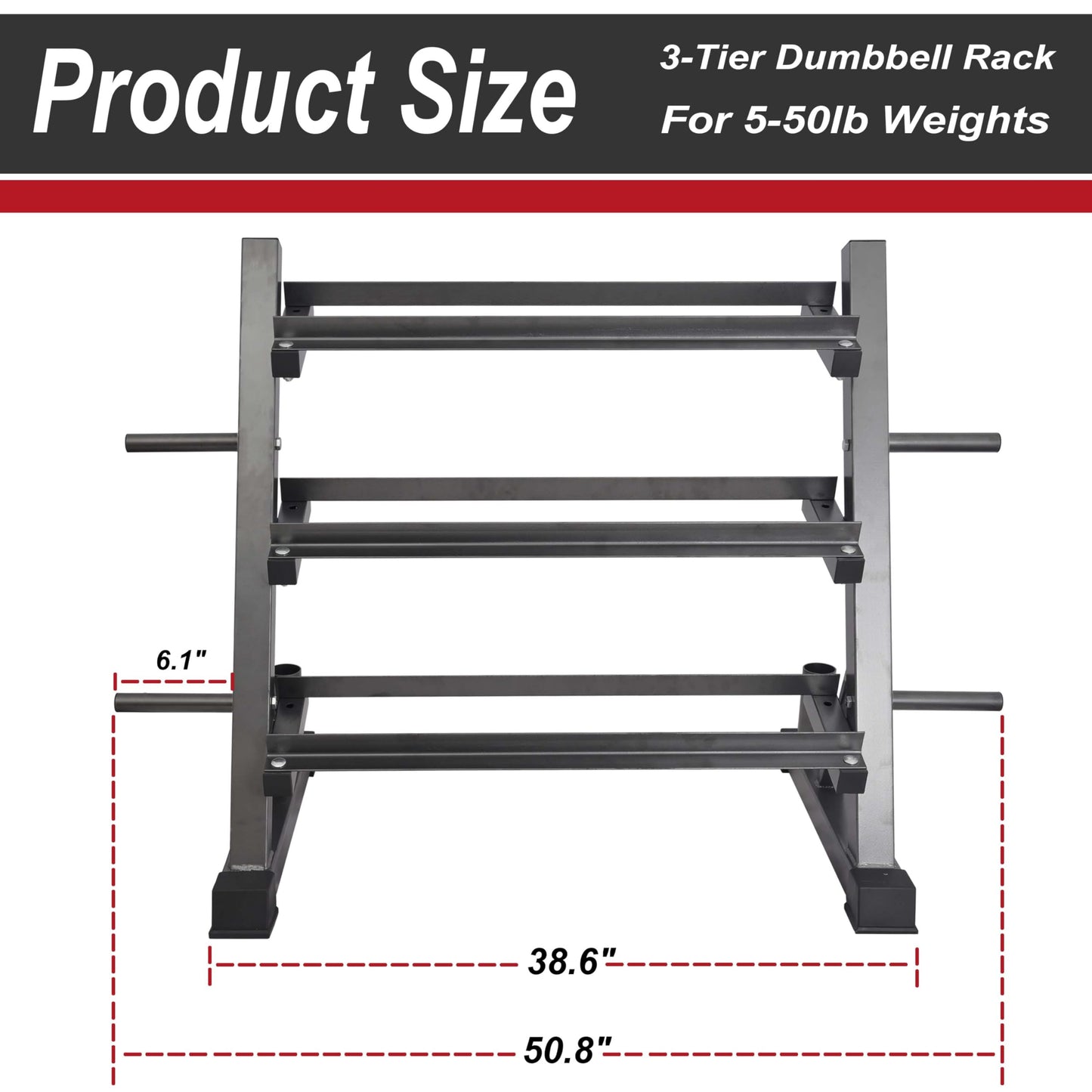 VIODEX 3 Tier Multifunctional Dumbbells Weights Barbells Rack, 1100 lbs Weight Capacity (Rack Only)
