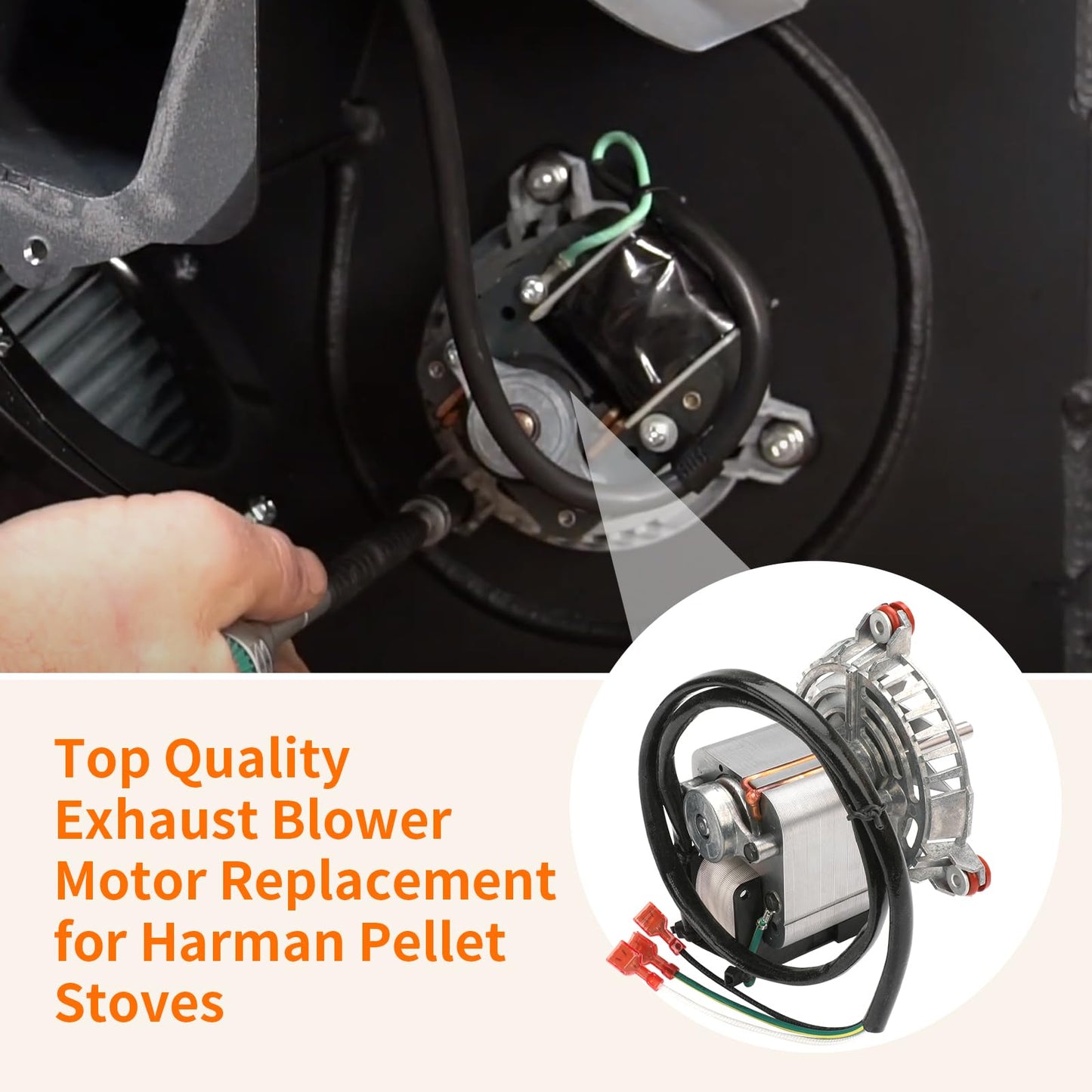 Replacement 3-21-08639 Combustion Blower Motor, for Harman P68 P43 P68 P61 P38 XXV Accentra 52i Advance P35i PC45 Pellet Stoves With 3-20-502221 Double Paddle Fan Blade Replaces Part 3-21-08415