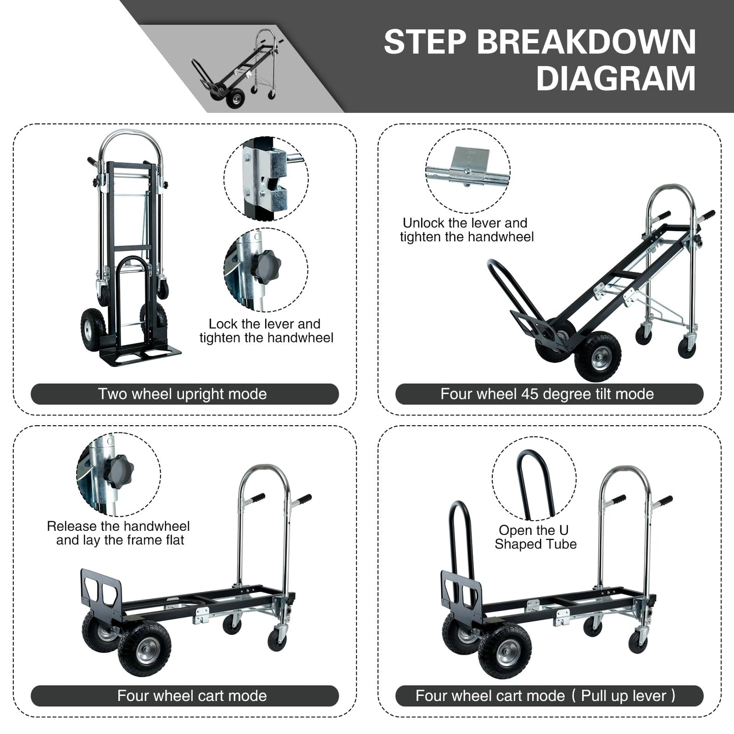 SOUTHHELP 3 in 1 Industrial Convertible Hand Truck Dolly,Dolly Cart with Wheels 1000 Lbs Capacity,Appliance Dolly with Solid Wheels for Moving,Transport in Warehouses,Home,Factory,Supermarket (Black)