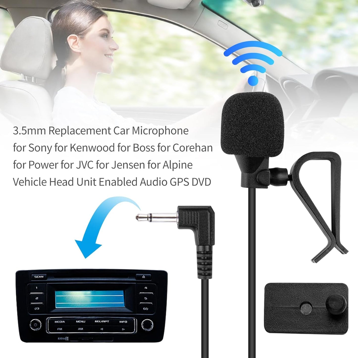 SolidSS 1 Set 3.5mm Plug Car Microphone,Handsfree Dash Car Stereo Receiver, Compatible Vehicle Head Unit Enabled Audio