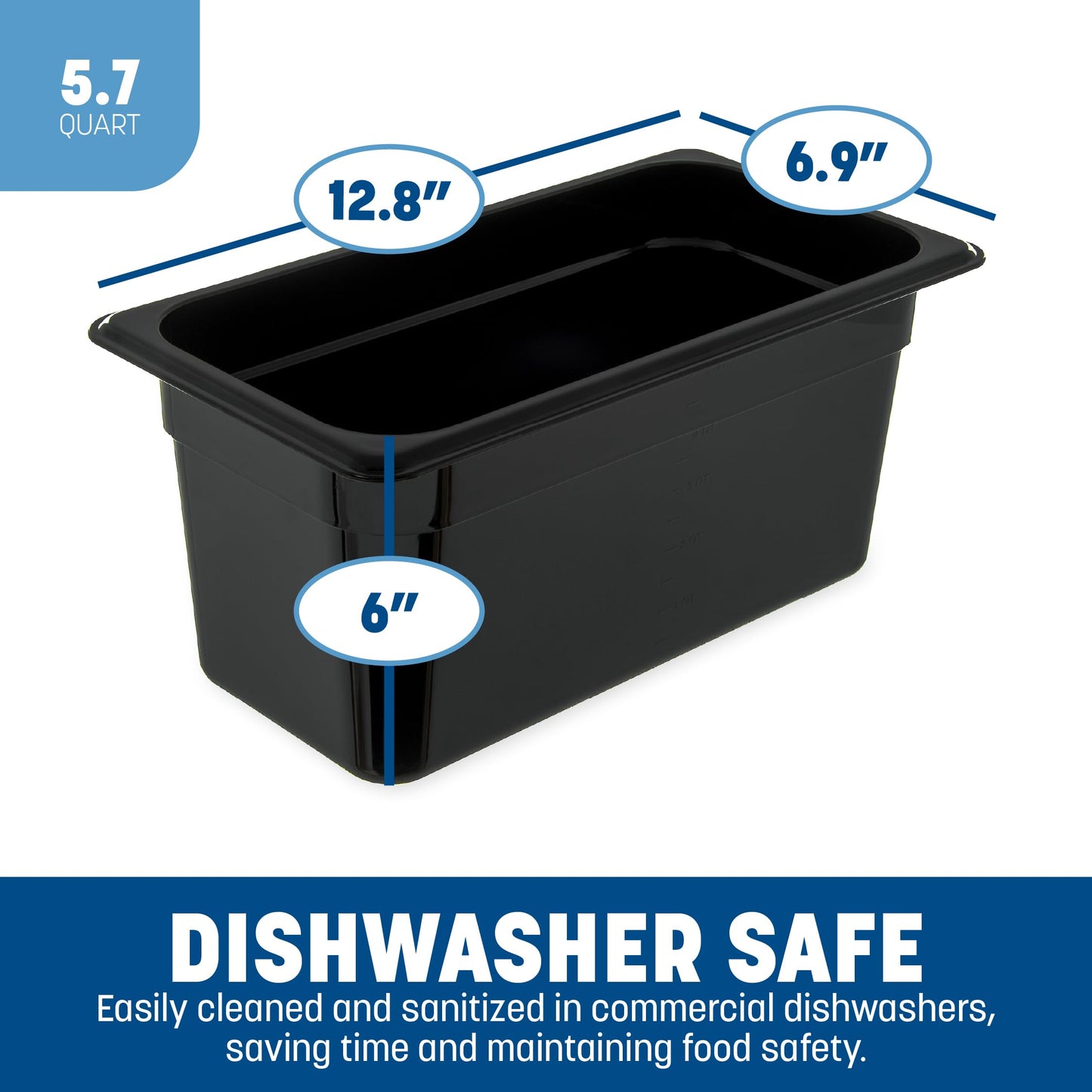 Carlisle FoodService Products Storplus Food Storage Container Food Pan, Chafing Pan for Catering, Buffets, Restaurants, Polycarbonate (Pc), 1/3 Size 6 Inches Deep, Black, (Pack of 6)
