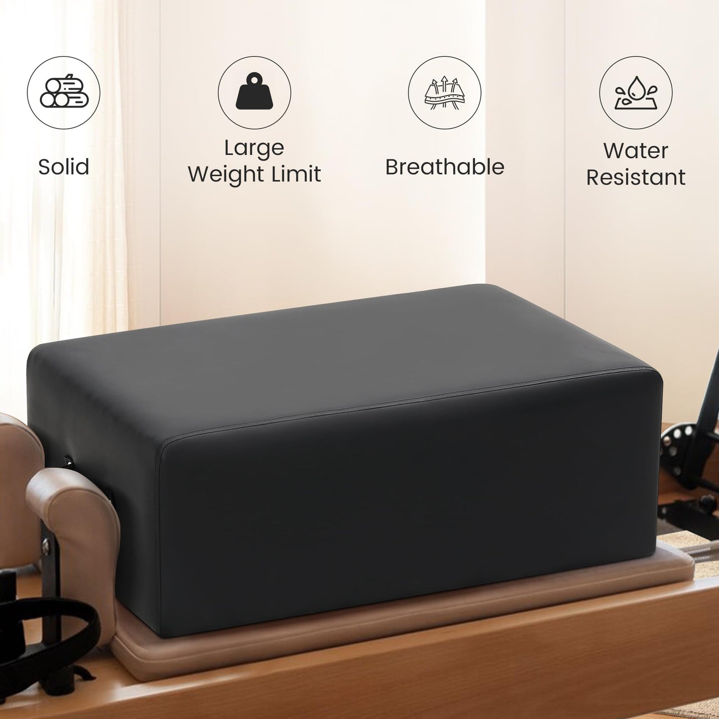 Murago Pilates Box, Pilates Reformer Sitting Box, Vegan Leather Cover, Foam Padding with Wood Frame, for Home or Studio Workout, Black