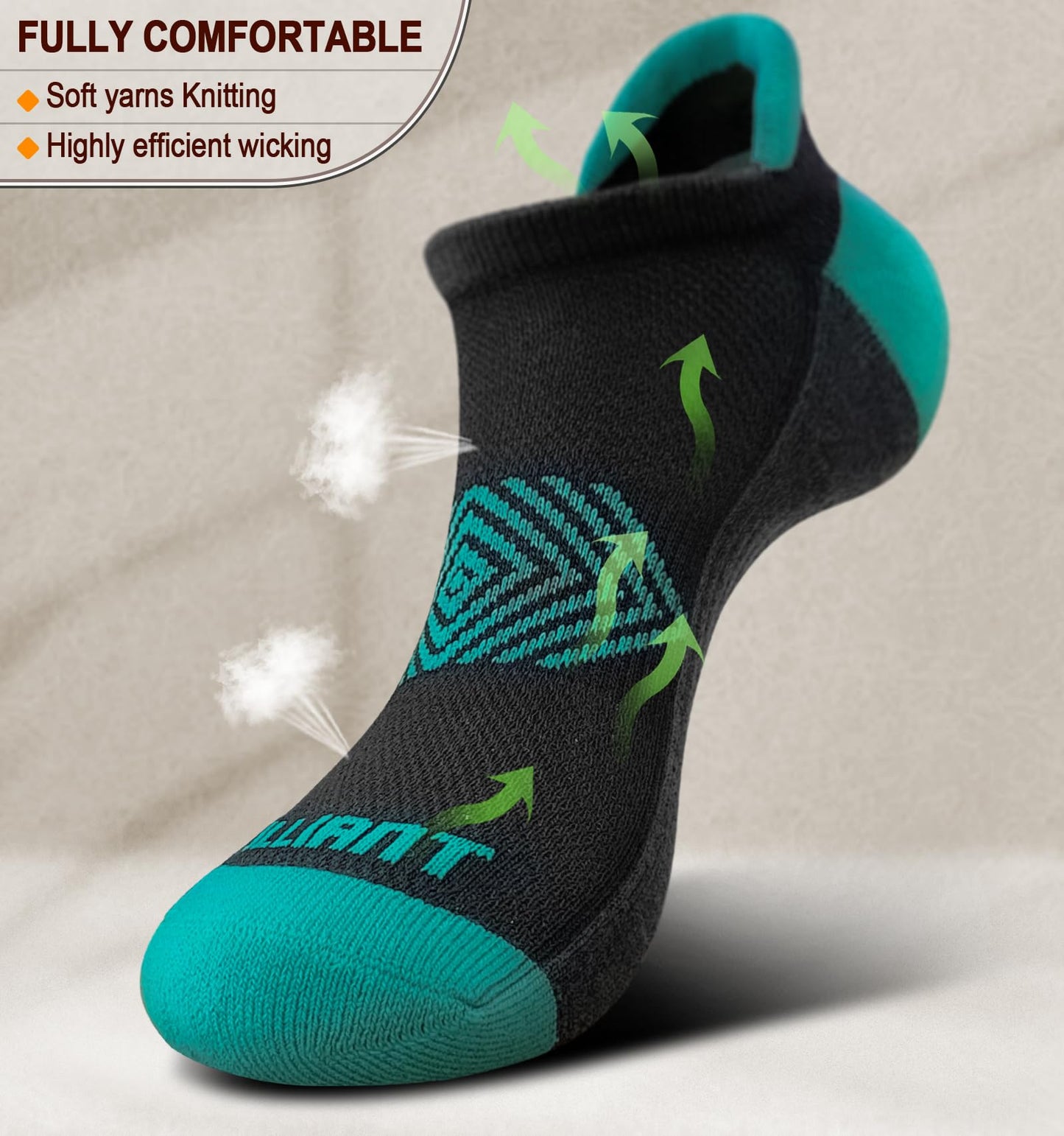 BULLIANT Socks For Women 6Pairs-Womens Athletic Ankle Socks No Show Cushioned for Walking Running-Compression Arch Support(6Pairs,Shoes Size:Women 8-10)
