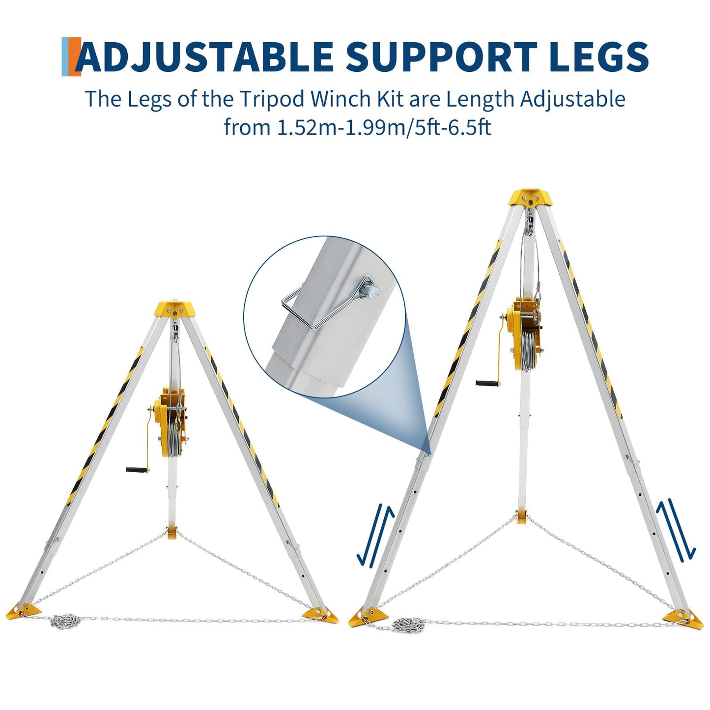 EliteEdge Confined Space Rescue Tripod Kit with 1200 lbs Winch, 6.5 ft Legs, 98 ft Cable and Storage Bag, Steel Construction Rescue Tripod for Traditional Confined Spaces Safety