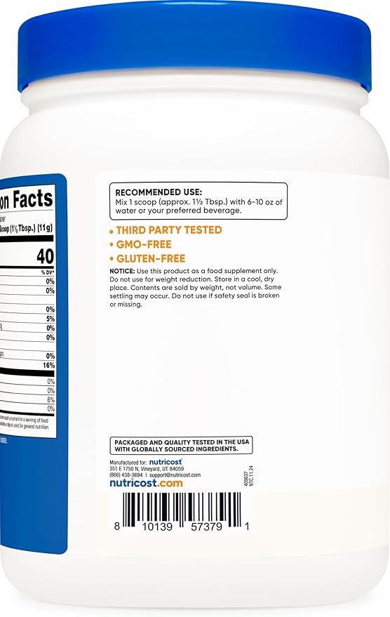 Nutricost Soy Protein Isolate Powder, 1 LB Unflavored - 10 Grams of Protein Per Serving, Vegan, GMO-Free & Gluten Free