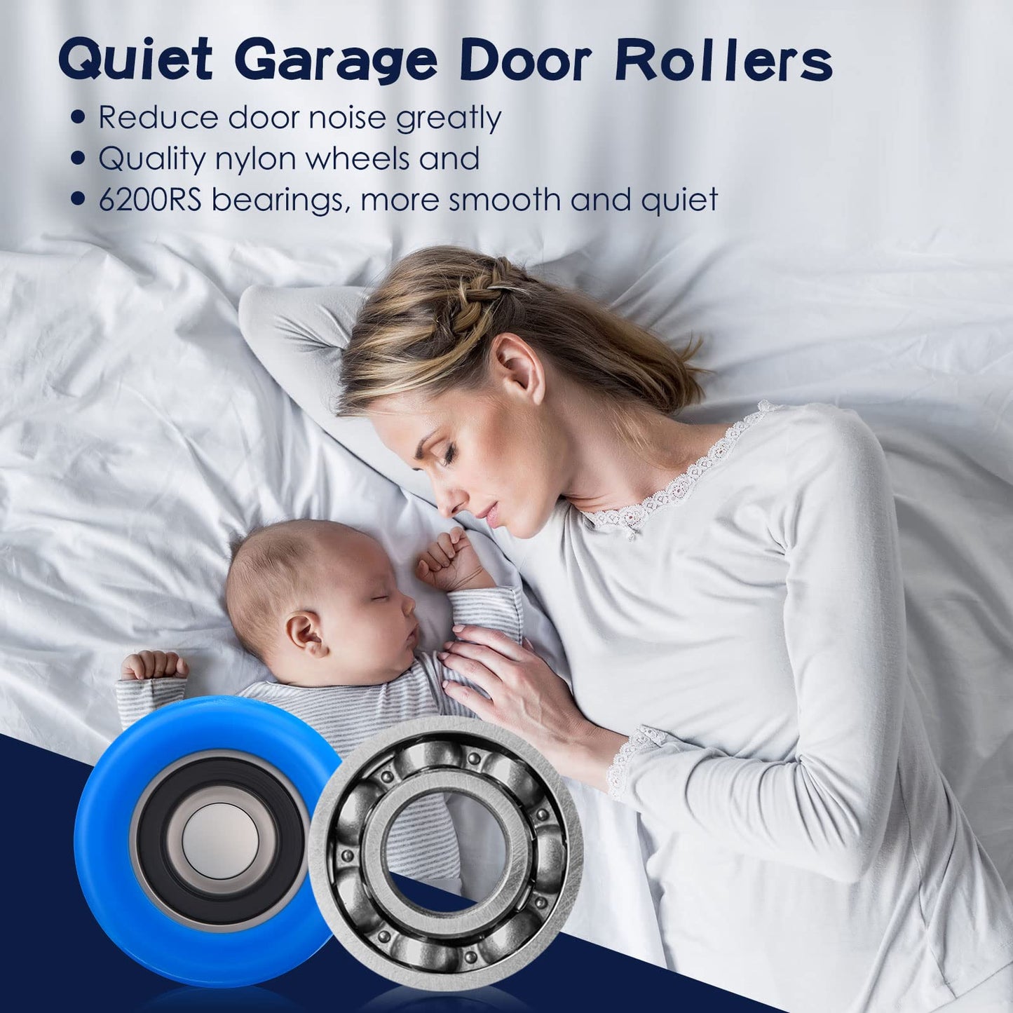Lounsweer 117 Pcs Garage Door Rollers Hinges Set Bracket Screw Wire Rope Replacement Parts Nylon Garage Wheels Quiet High Load 6200RS Seal Roller Hardware Tune Up Kit for 16 x 7", 18 x 7" Door (Blue)