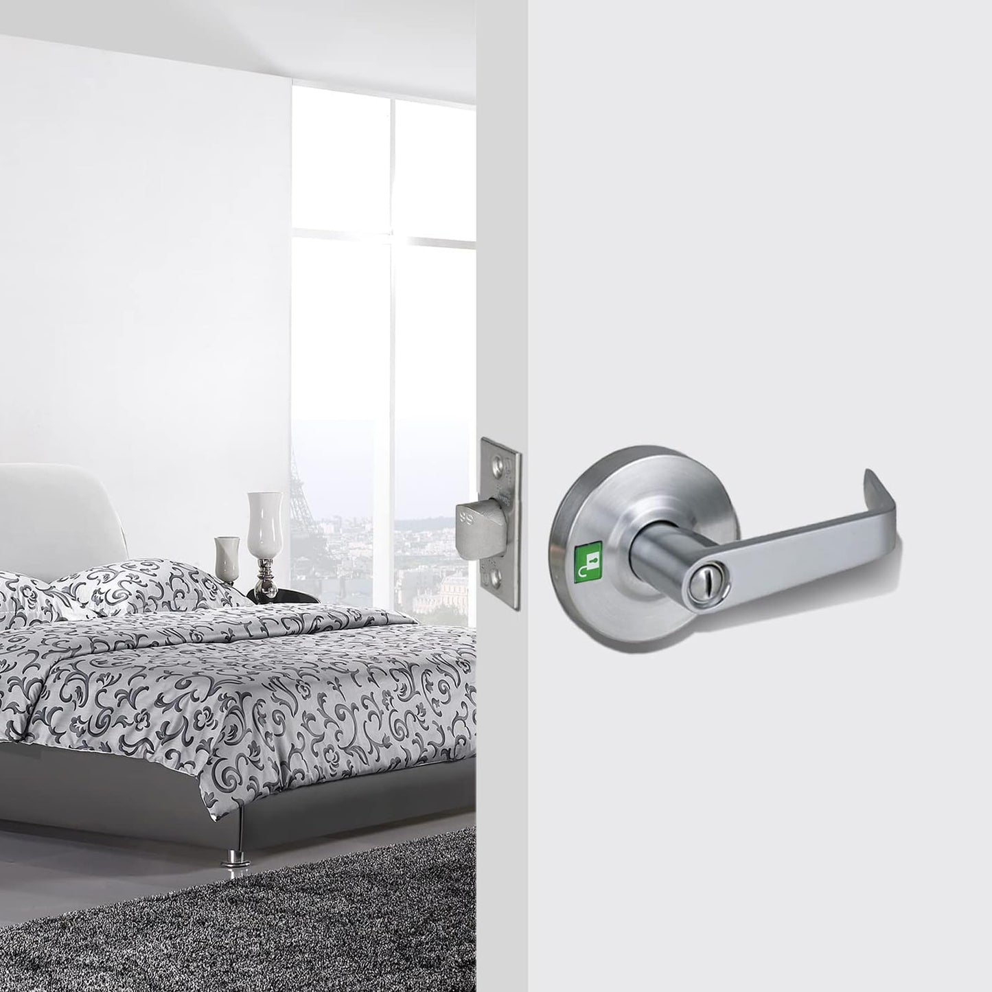 HISAFE Heavy Duty Commercial Grade 2 Privacy Door Lever, Satin Chrome Finished ADA Commercial Bathroom Door Handle, UL 3 Hour Fire Rated Ergonomic Lever, 70mm Latch