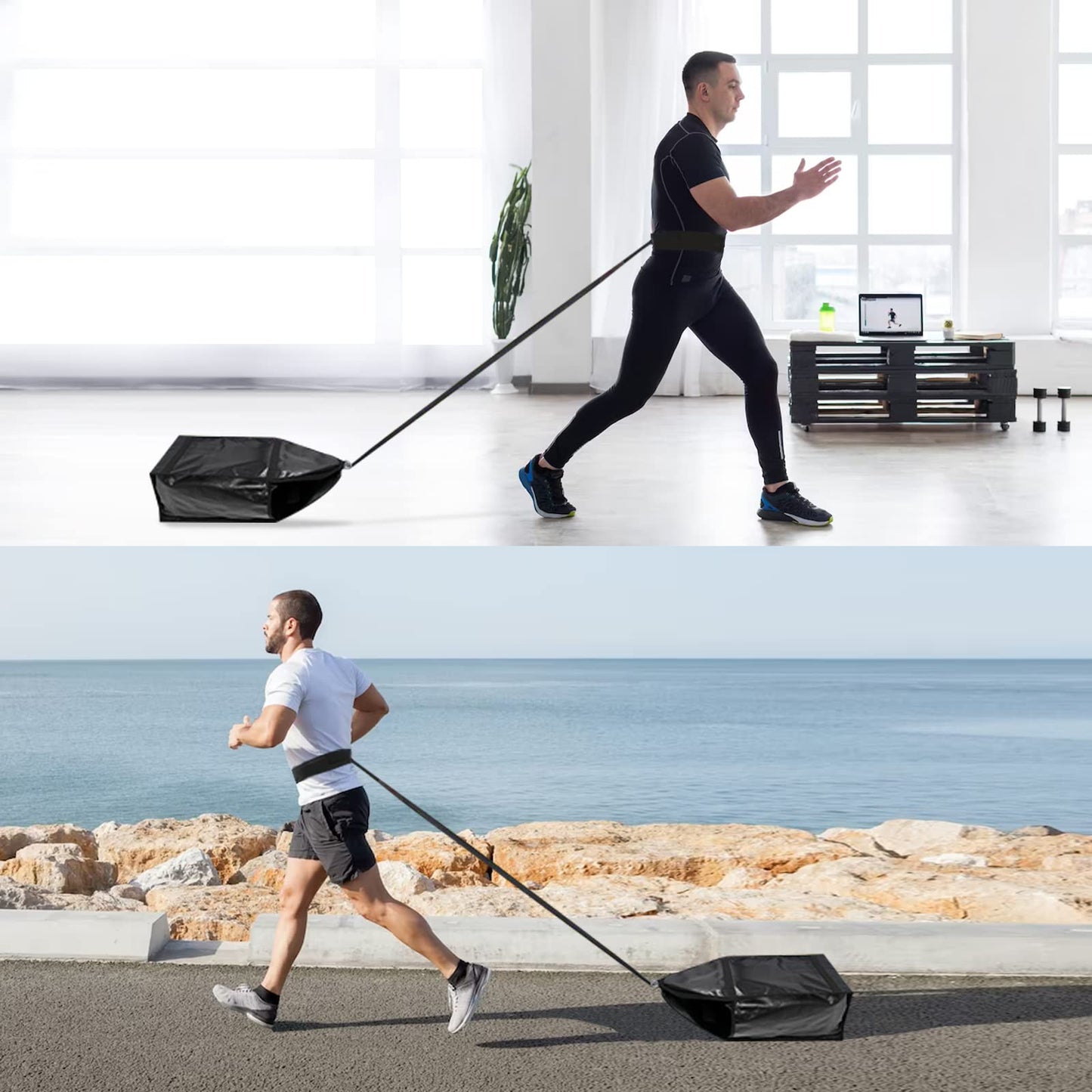 doksmeria Weight Sled Trainer Adjustable, Upgrade Sandbag Sled Trainer Resistance Sled Trainer for Sprinter Speed Training Indoor Outdoor, Running Sled Trainer with 3 Weight Sandbags