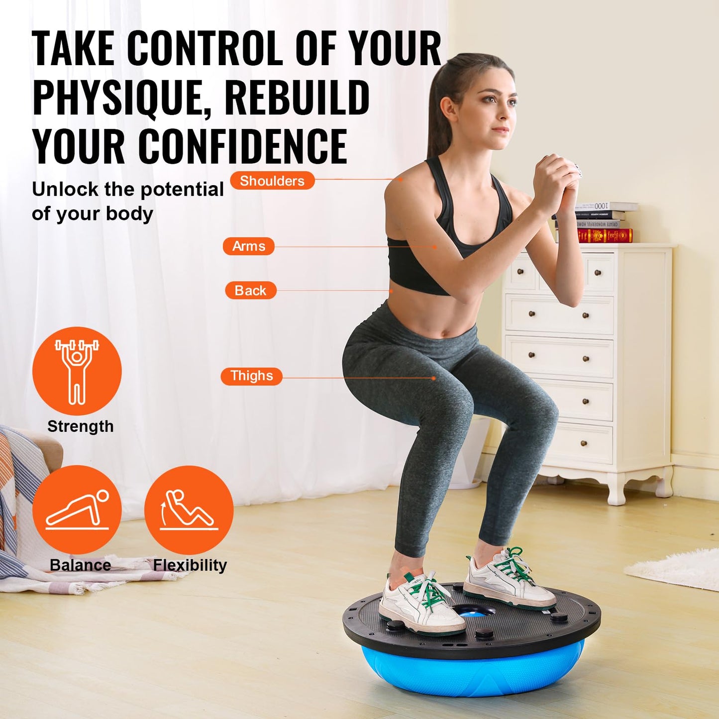 VEVOR 23-inch Half Exercise Ball Trainer, 660 lbs Capacity Balance Ball, Includes Resistance Bands and Pump, Ideal for Full Body Workouts, Yoga, and Strength Training at Home Gym, Blue2