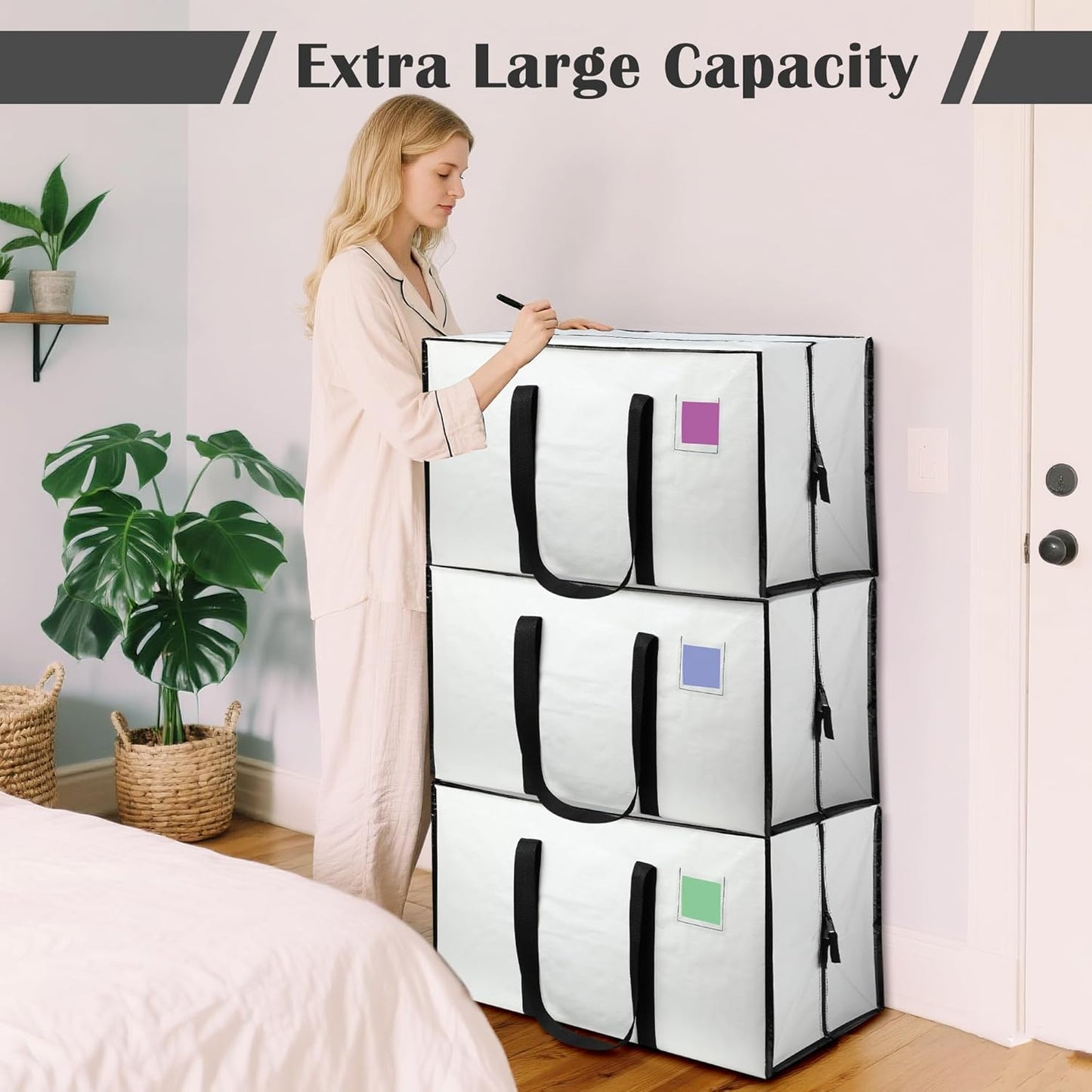 Skiennix 6 Pack Moving Bags - Extra Large 93L Heavy Duty Waterproof Storage Totes | Ideal for College Dorm & Home Organization