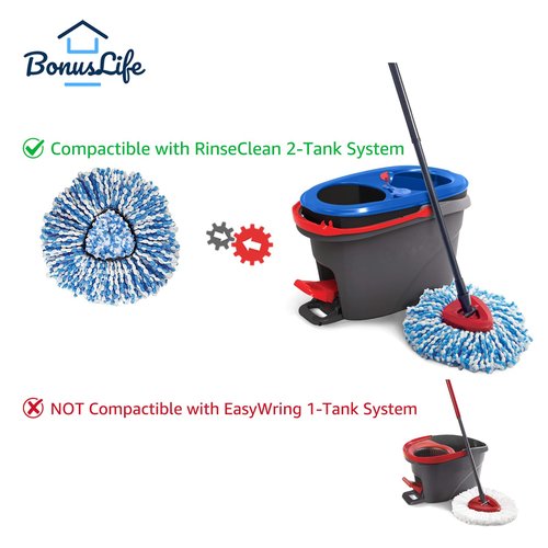 2-Tank Mop Heads Replacements for O-Ceda RinseClean Dual System, Microfiber Refills, Easy Cleaning Mop Repalce Head Blue 6 Pack