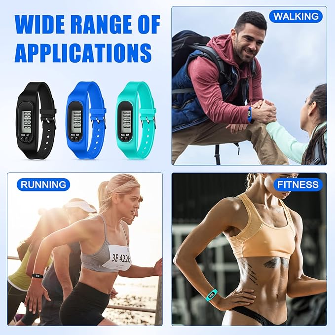 Geyoga 24 Pcs Pedometer for Walking Steps and Miles Pedometer Watch Silicone Steps Tracker Running Bracelet Ankle Step Counter for Calorie Burning and Step Counting