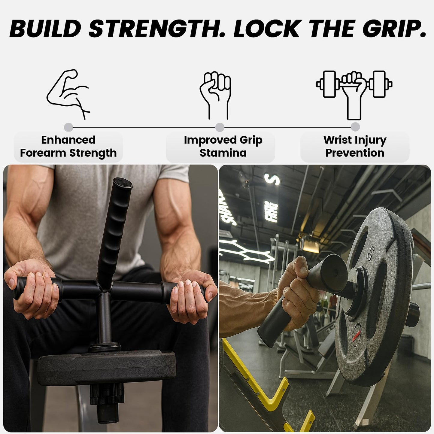 The Strong Arm Forearm & Wrist Strengthener – Adjustable Alloy Steel Grip Trainer with 3 Anti-Slip Finger Sleeves & Clamp, Wrist Roller Bar for Flexion, Extension & Grip Workout