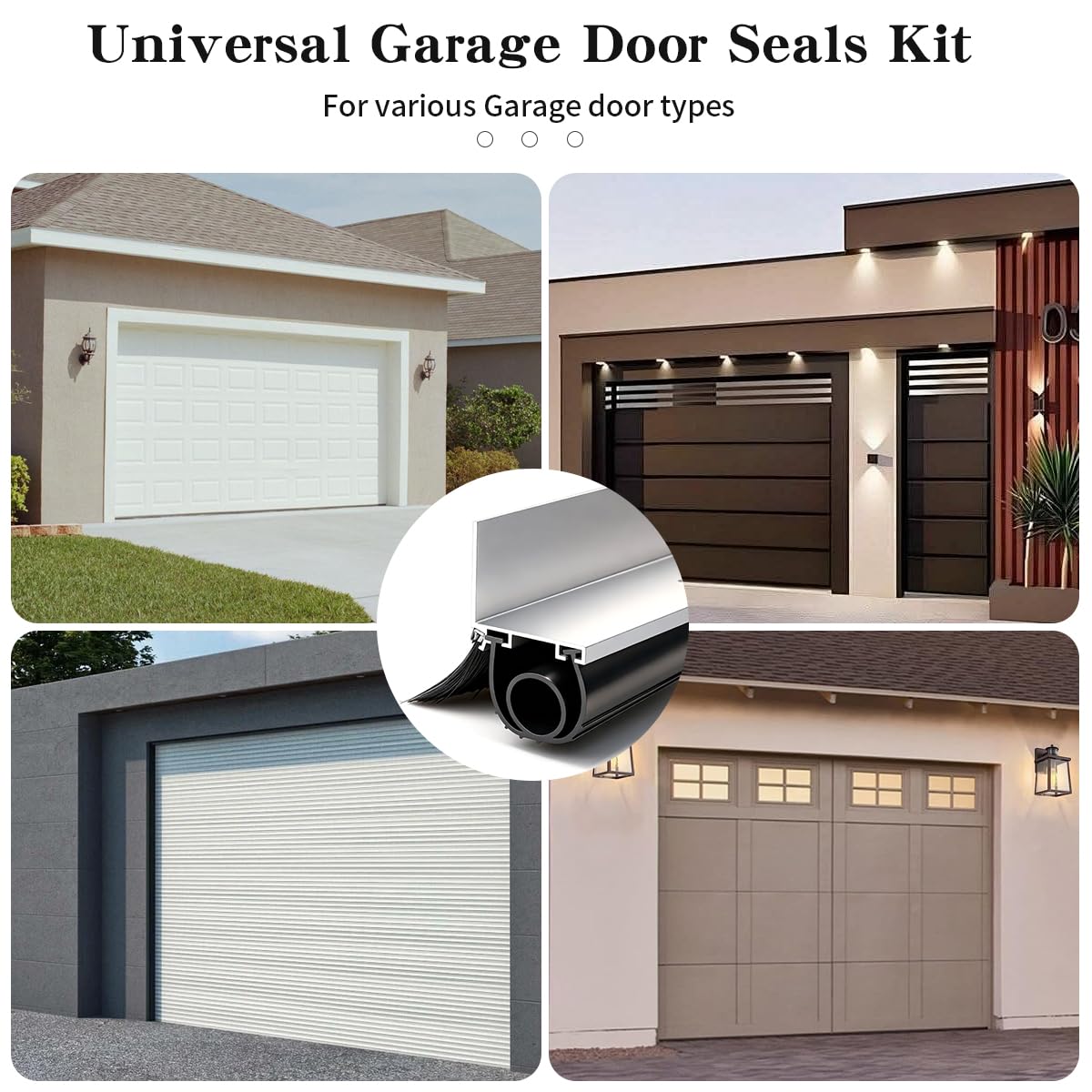 16.5FT Universal Garage Door Seal Kit Rubber Weatherproof Seal & Brush and Durable Aluminum Track Retainer Kit U + O Heavy Duty Garage Door Seal Bottom with Screws and Gloves