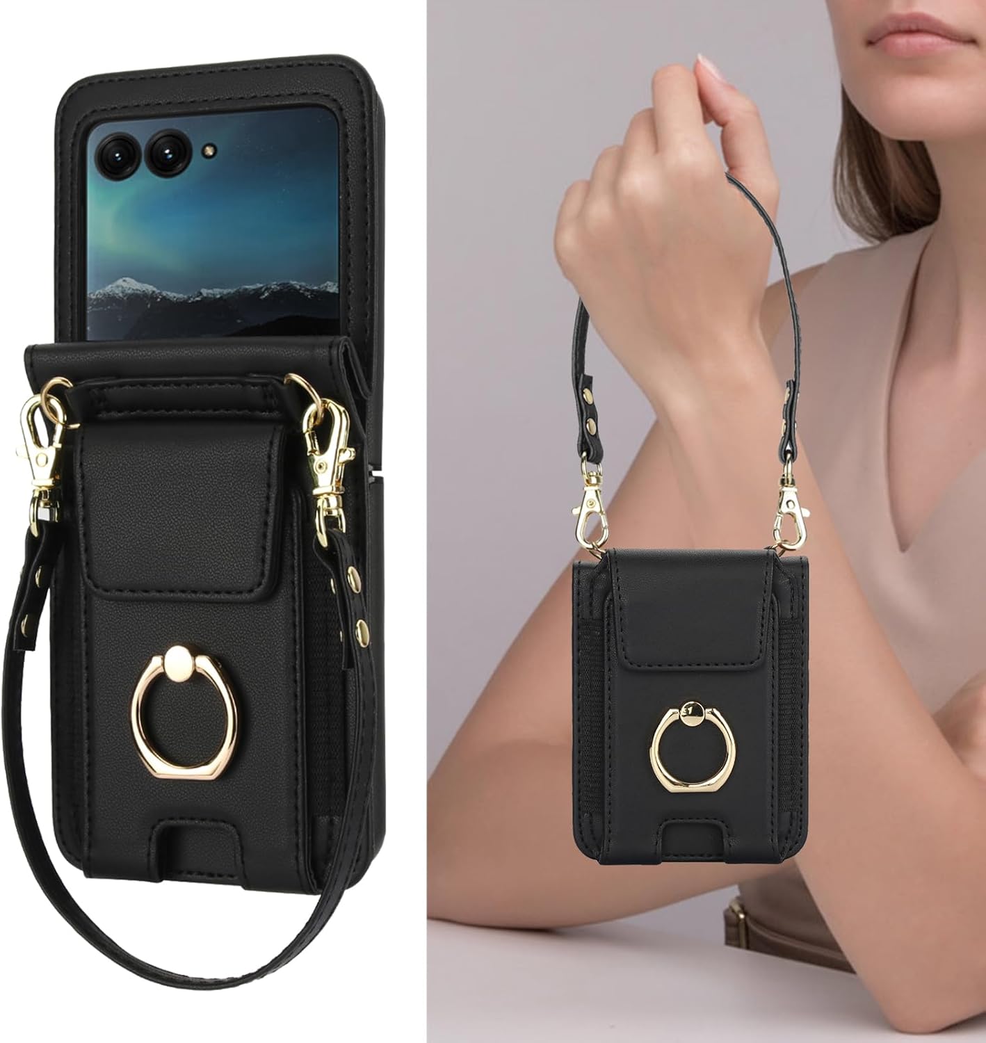 Asuwish 50 2024/Razr 2024 Plus2024 5G Phone Case for Motorola Moto Razr Ultra/Razr+ Plus Wallet Cover with Ring