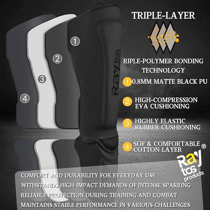 Muay Thai Shin Guards - MMA Kickboxing Leg Instep Protective Pads, Martial Art Sparring Gear for BJJ Karate Boxing Taekwondo Training, Men Adults Kids Children