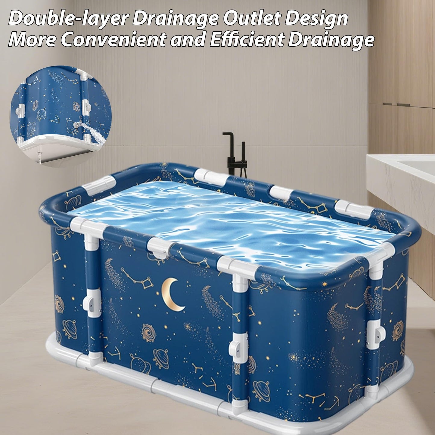 Simcat 45" Large Portable Foldable Bathtub Adult, Separate Family-Friendly SPA Therapy Tub Soaking, Hot SPA & Ice Bath Tub(45.3“x21.6”x16.7“)
