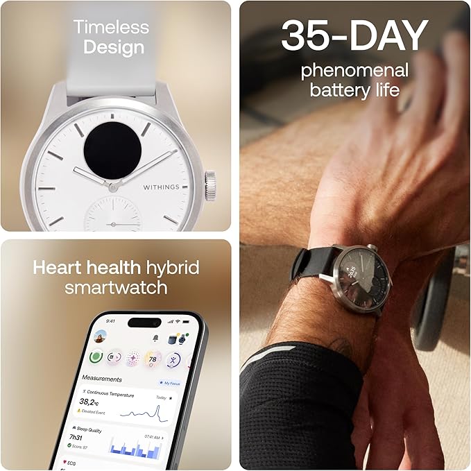 Withings ScanWatch 2 - Hybrid Smart Watch, Heart Rate Monitoring, Fitness Tracker, Cycle Tracker, Sleep Monitoring, GPS Tracker, 30-Day Battery Life, Android & Apple Compatible, HSA/FSA