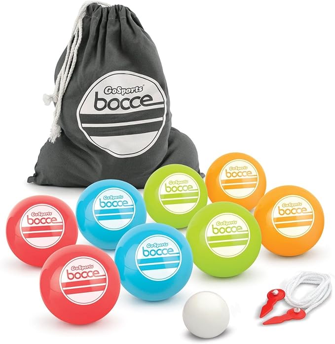 GoSports 90 mm Soft Bocce Set Includes 8 Weighted Balls, Pallino and Case, Play Indoors or Outdoors