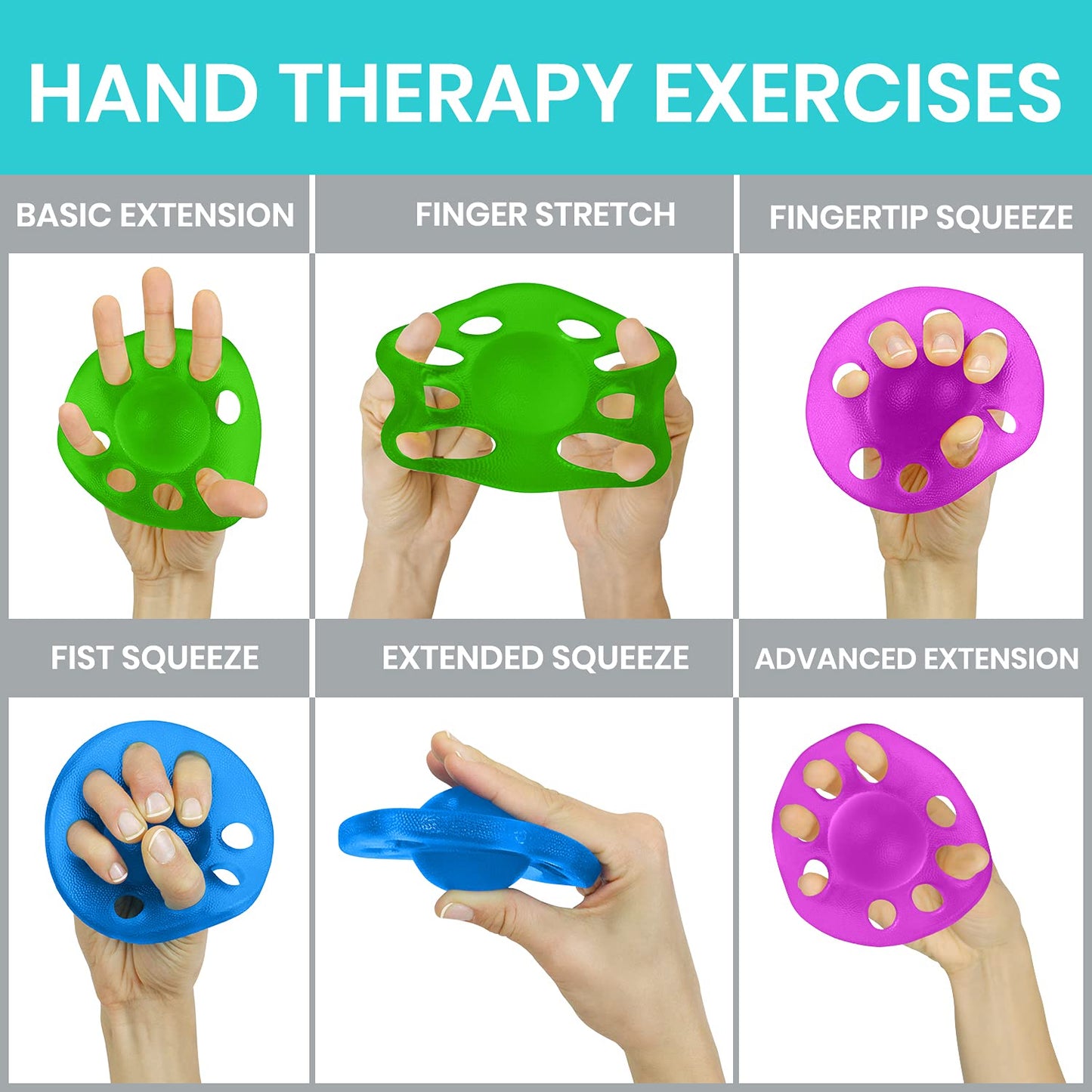 Vive Finger Exerciser Strengthener (3 Pack) - Hand Therapy Equipment for Grip Strength - Extensor Forearm Trainer Kit - Occupational Stretcher Balls for Fingers, Arthritis, Carpal Tunnel, Guitar