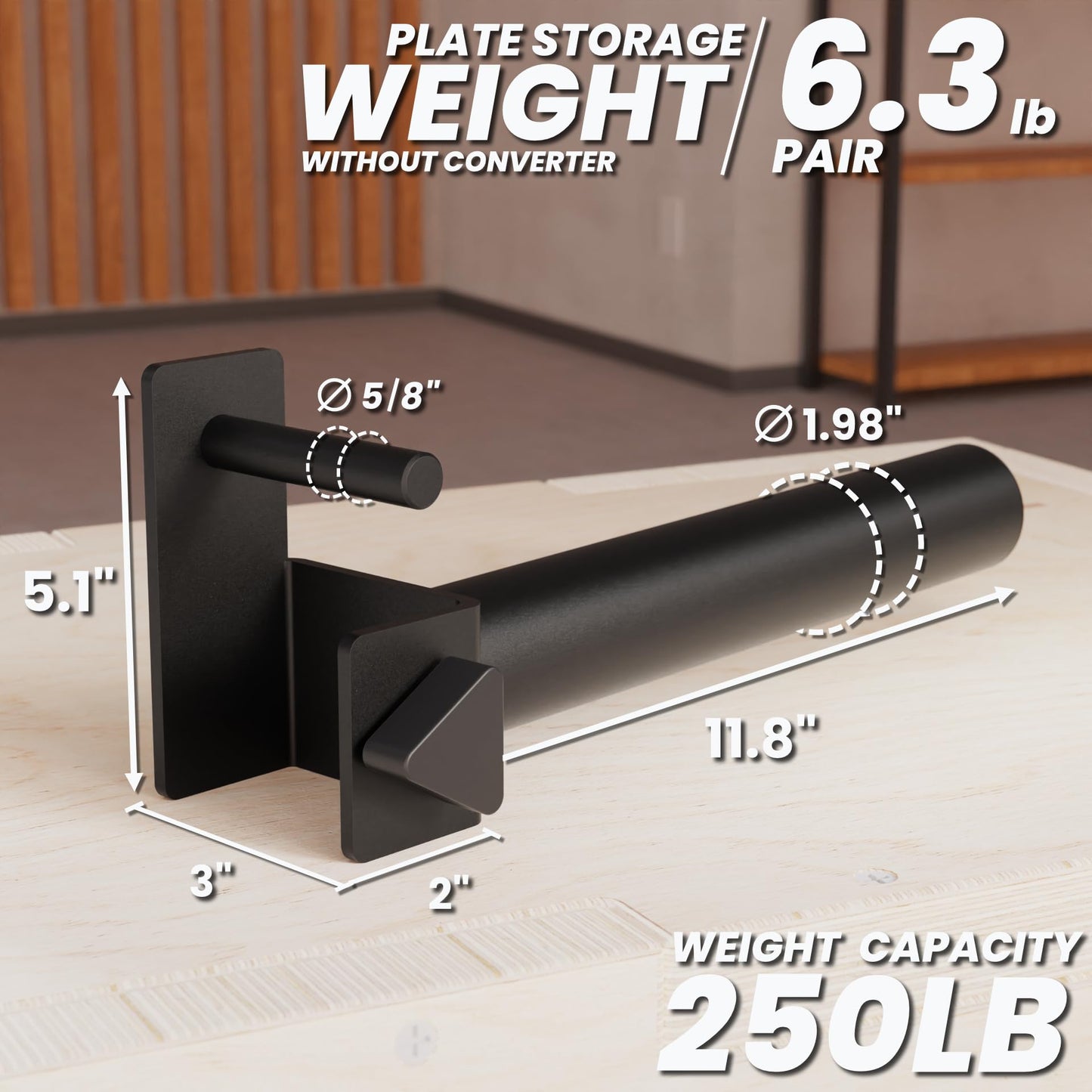 Synergee Weight Plate Storage Peg for 2x3 Power and Squat Racks. Fits 5/8" Holes. Rack-Mounted Olympic Plate Holder for Organized Weight Storage.
