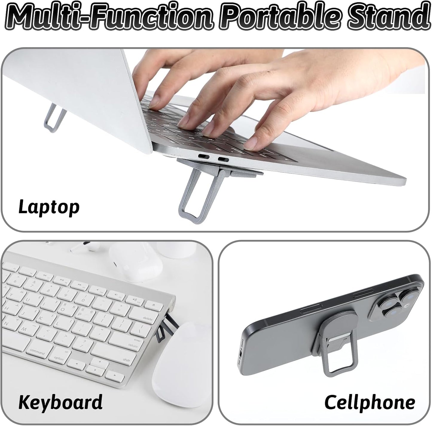 Bewudy 2 Pcs Portable Keyboard Riser, Dual Tilt Angle Adjustment Foldable Laptop Riser, Self-Adhesive Mini Laptop Stand