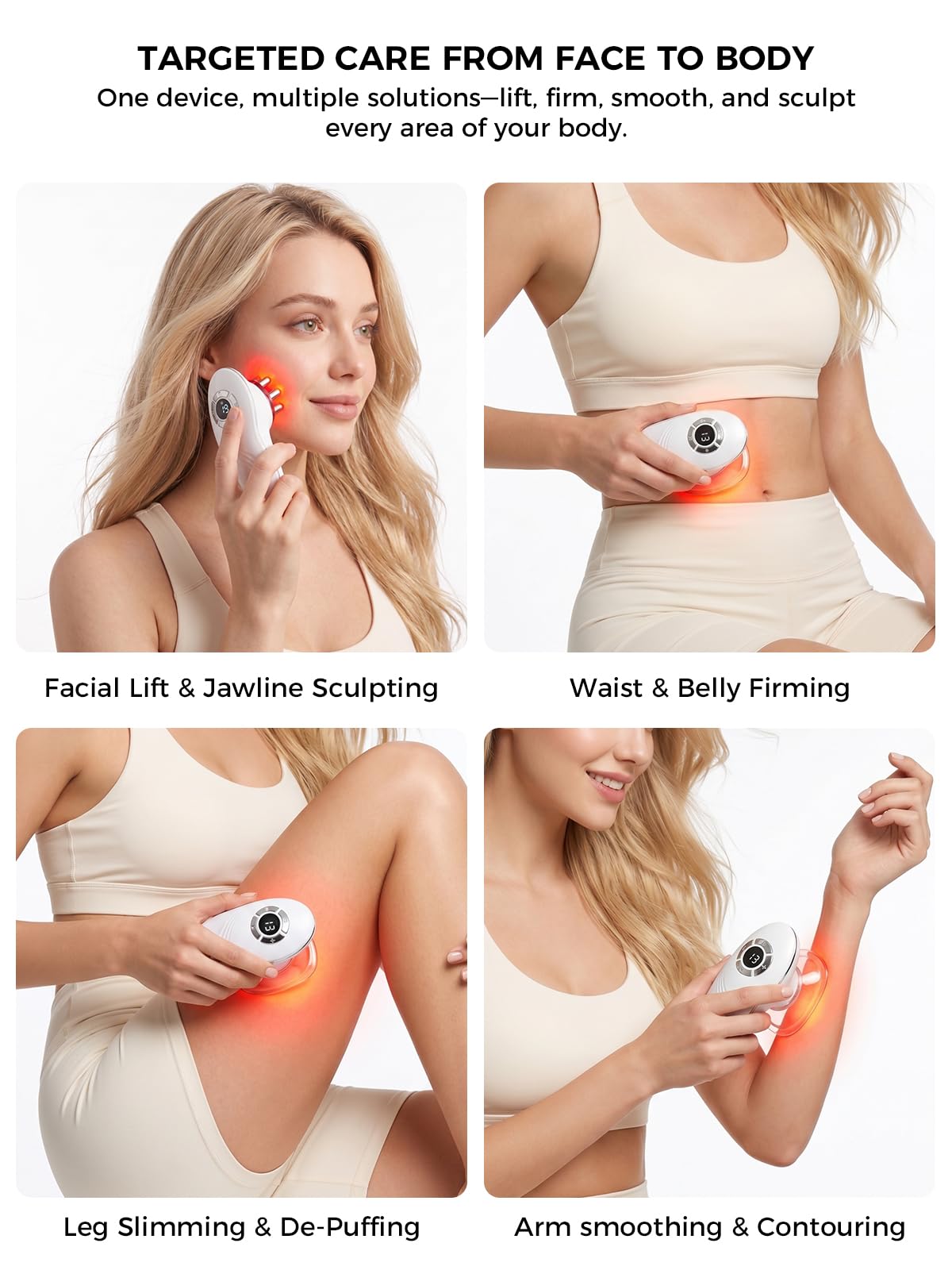 Poeruo 5-in-1 Face & Body Sculpting Machine, Gua Sha & Vacuum Cupping Massager, Lymphatic Drainage, Anti-Cellulite & Skin Firming Care for Belly, Arms, Legs, Waist & Back