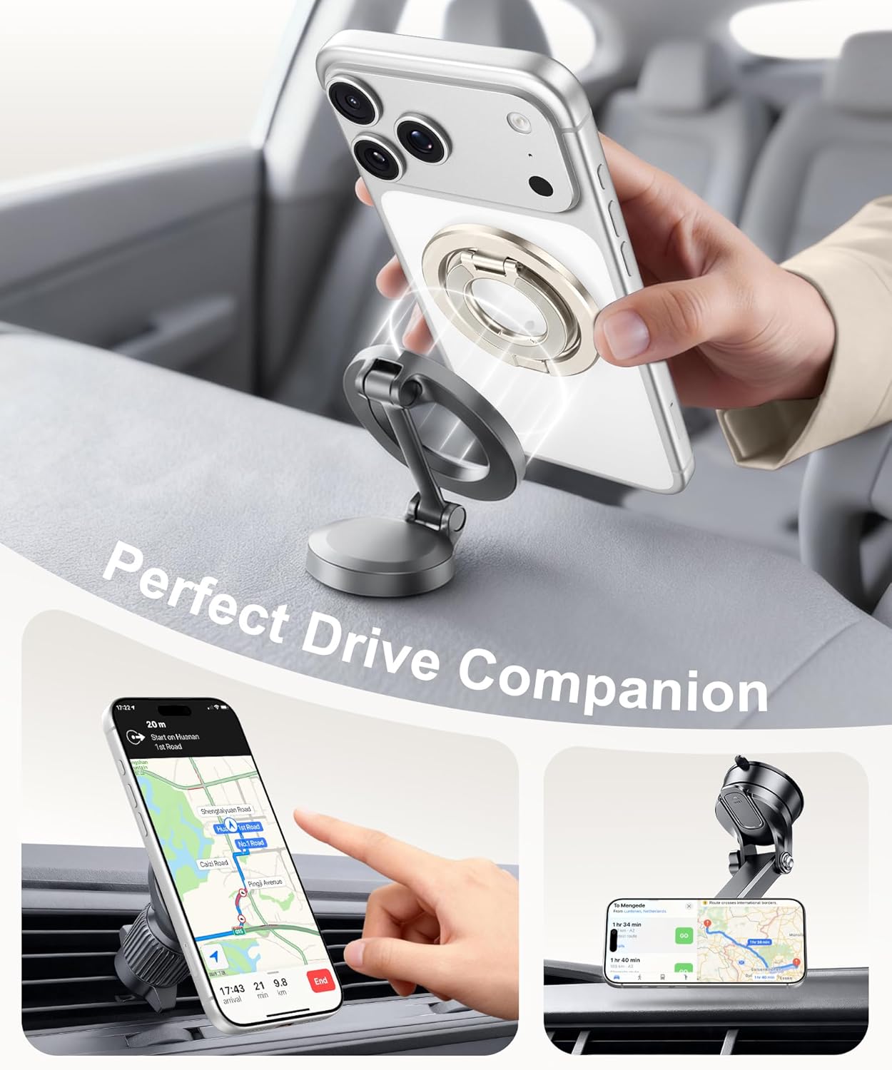 CAPRARO 360 17/16/15/14/14 Magnetic Phone Ring Holder for MagSafe, Dual-Side Magnetics, Rotation Gym Phone Stand Grip