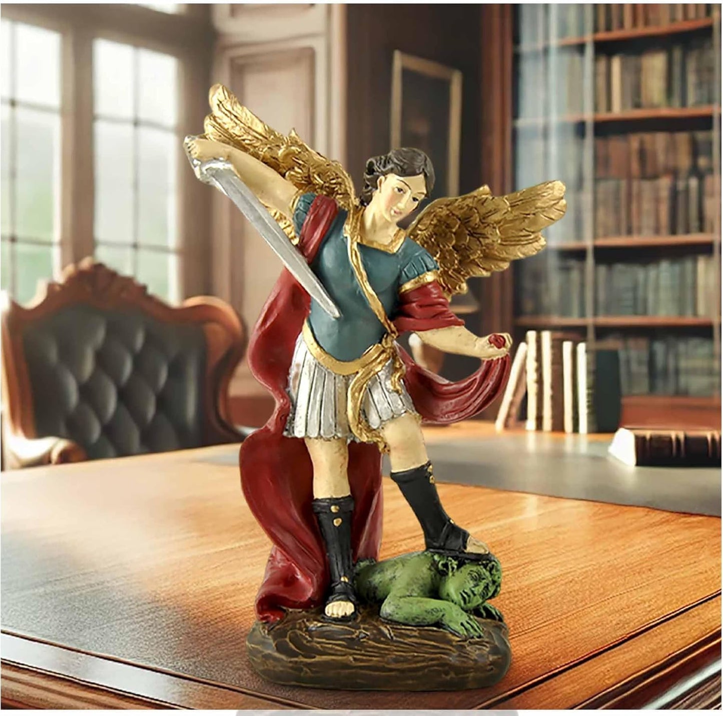 San Miguel Archangel Statue - Saint Michael Defeats Lucifer | Religious Collectible Angel Figurine, 5.31” H