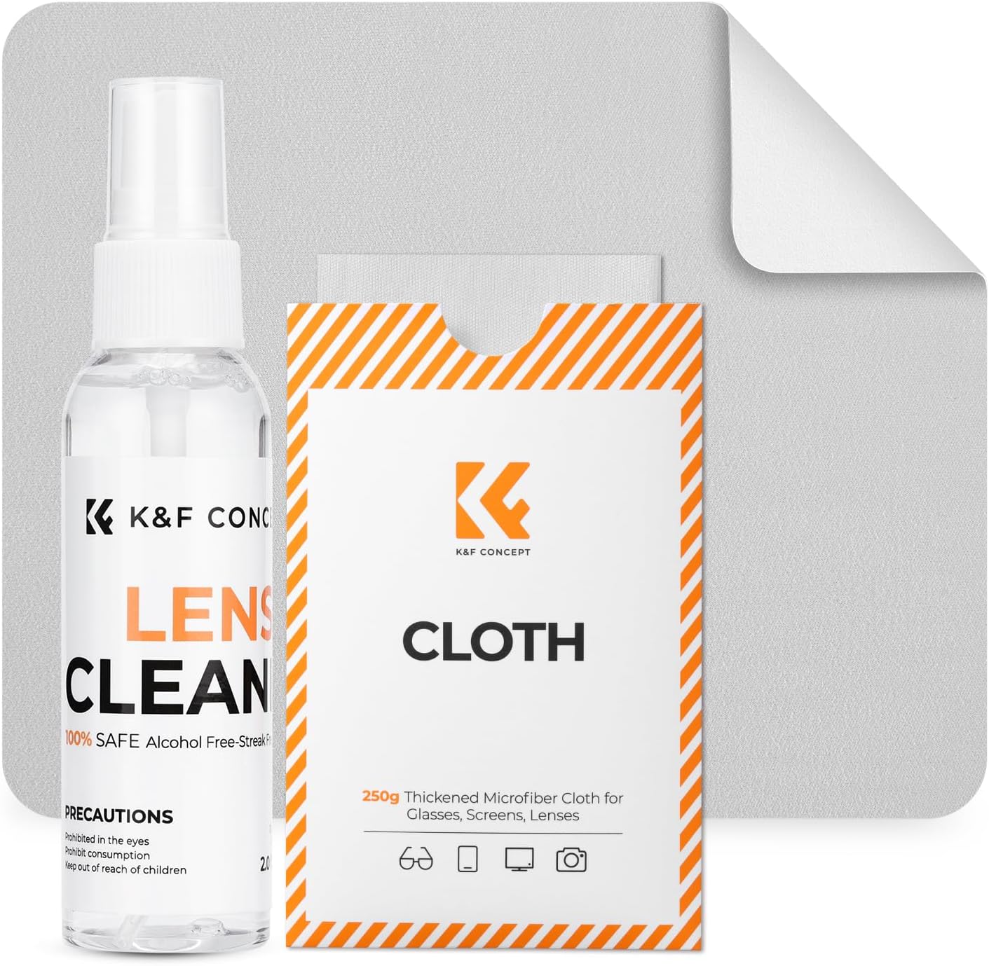 K&F CONCEPT 60ML x1 x1 Headset, Lens Cleaner Spray Kit | Glasses Cleaner + Microfiber Cleaning Cloth | Lens and Screen
