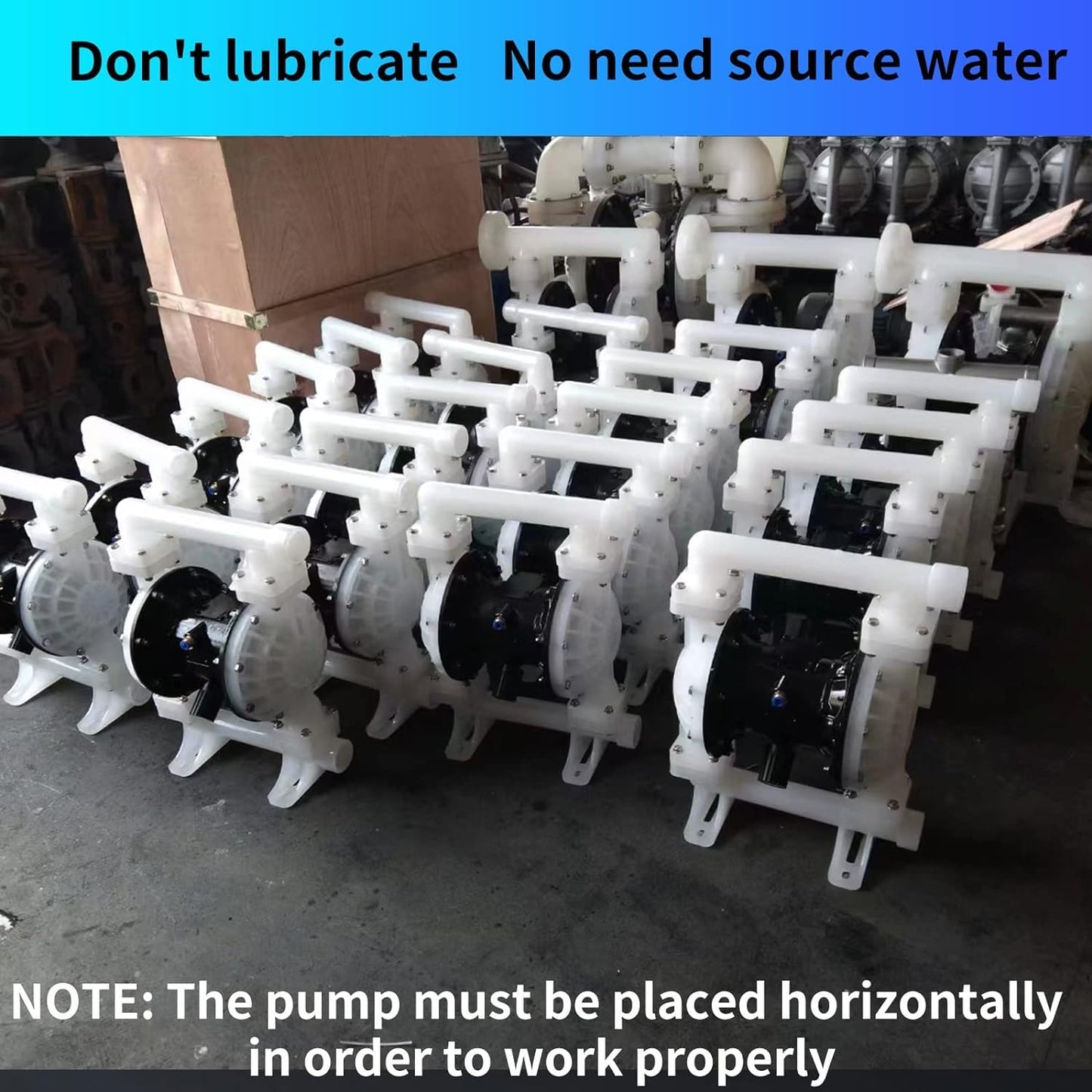 Pneumatic double diaphragm pump, 1-1/2 inch inlet and outlet DN40, polypropylene body, 35GPM and Max 120pSI, chemical pump bleaching oil transfer