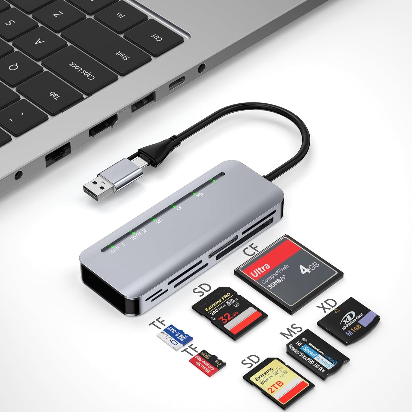 Rytaki 7-in-2 5Gbps 15/16/17, Memory Stick Pro Duo Card Reader, USB-A & USB-C Multi-Card Reader for SD/TF/CF/MS/XD