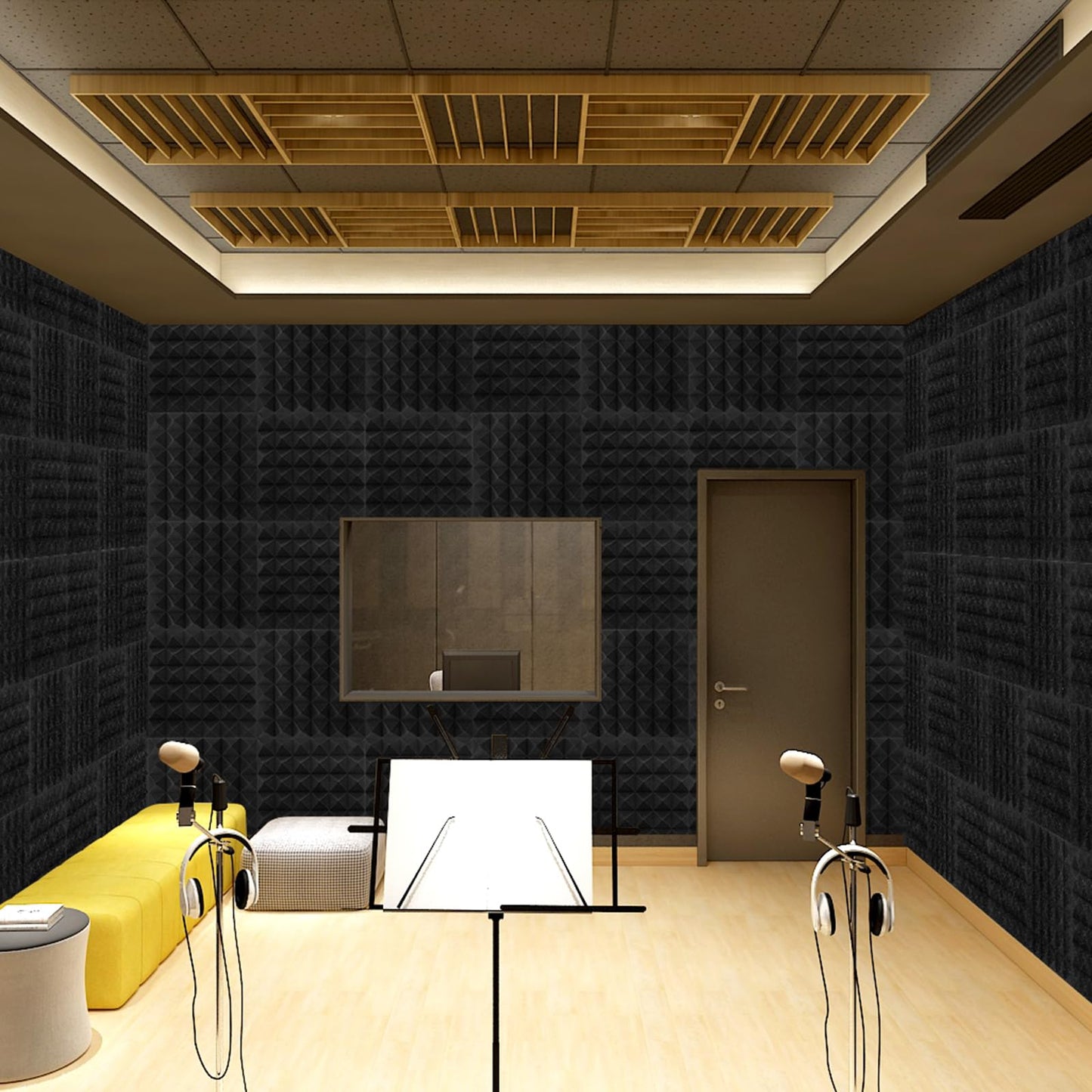 50 Pack Acoustic Foam Panels, 2 X 12 X 12 Inches Pyramid Designed Sound Proof Foam Panels for Walls, High Density and Fire Resistant Sound Panels, Studio Foam for Wall and Ceiling (Black, 50 Pack)