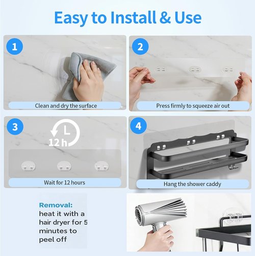 Elegant Shower Caddy - 6 PCS Strong Waterproof Adhesive Hooks & Strips for Bathroom Storage