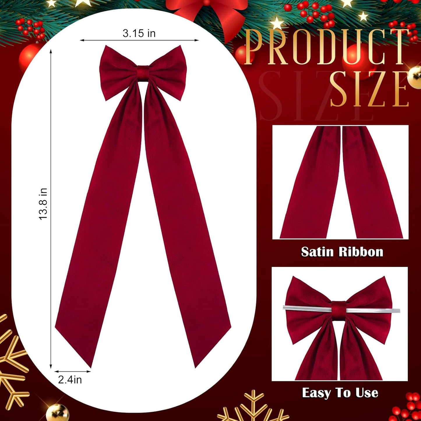 Teenyyou 12 Pcs Red Valentine's Candlestick Bows - 13 Inch Large Self-Adhesive Table Decor for Weddings & Parties