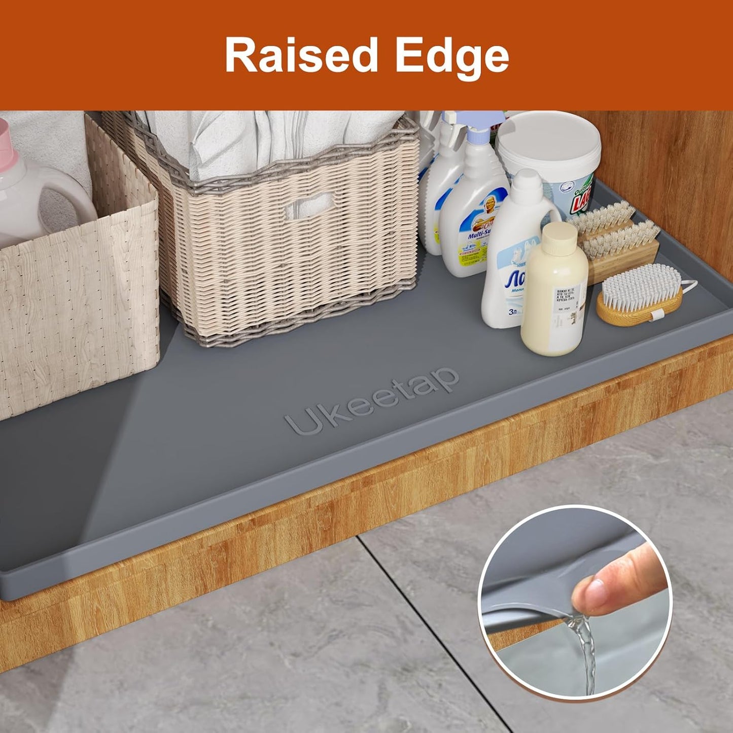 Ukeetap Extra Thick Silicone Mat - Waterproof Under Sink Mat for Kitchen & Bathroom | 34" x 22", Gray