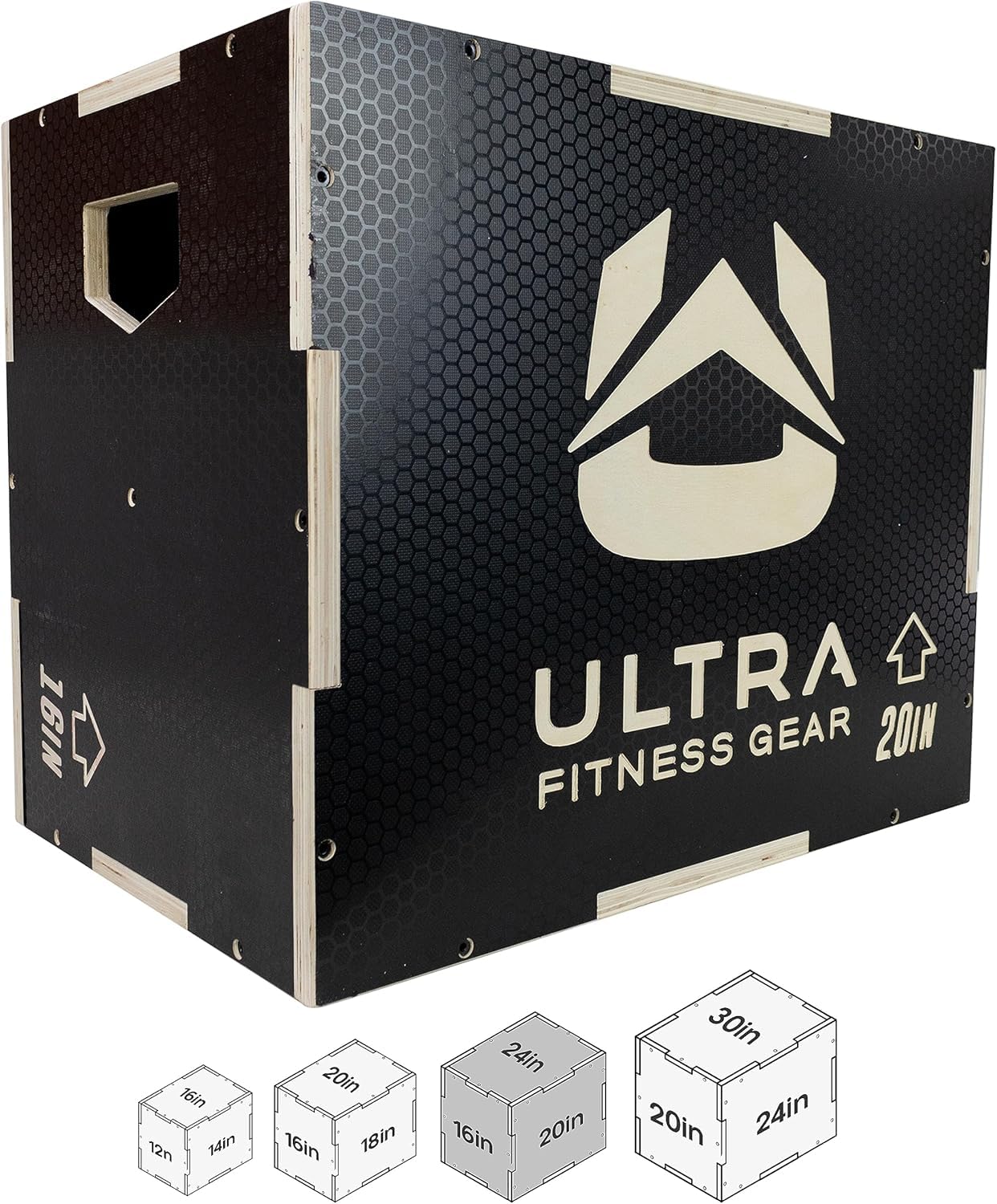 Ultra Fitness Gear Wooden Plyo Box, 31 Plyometric Jump Training Squat, Step Up, Jumps & More Workout Size S, M, L, XL, Home Gym Exercise Equipment (Black Anti-Slip, Large 24/20/16)