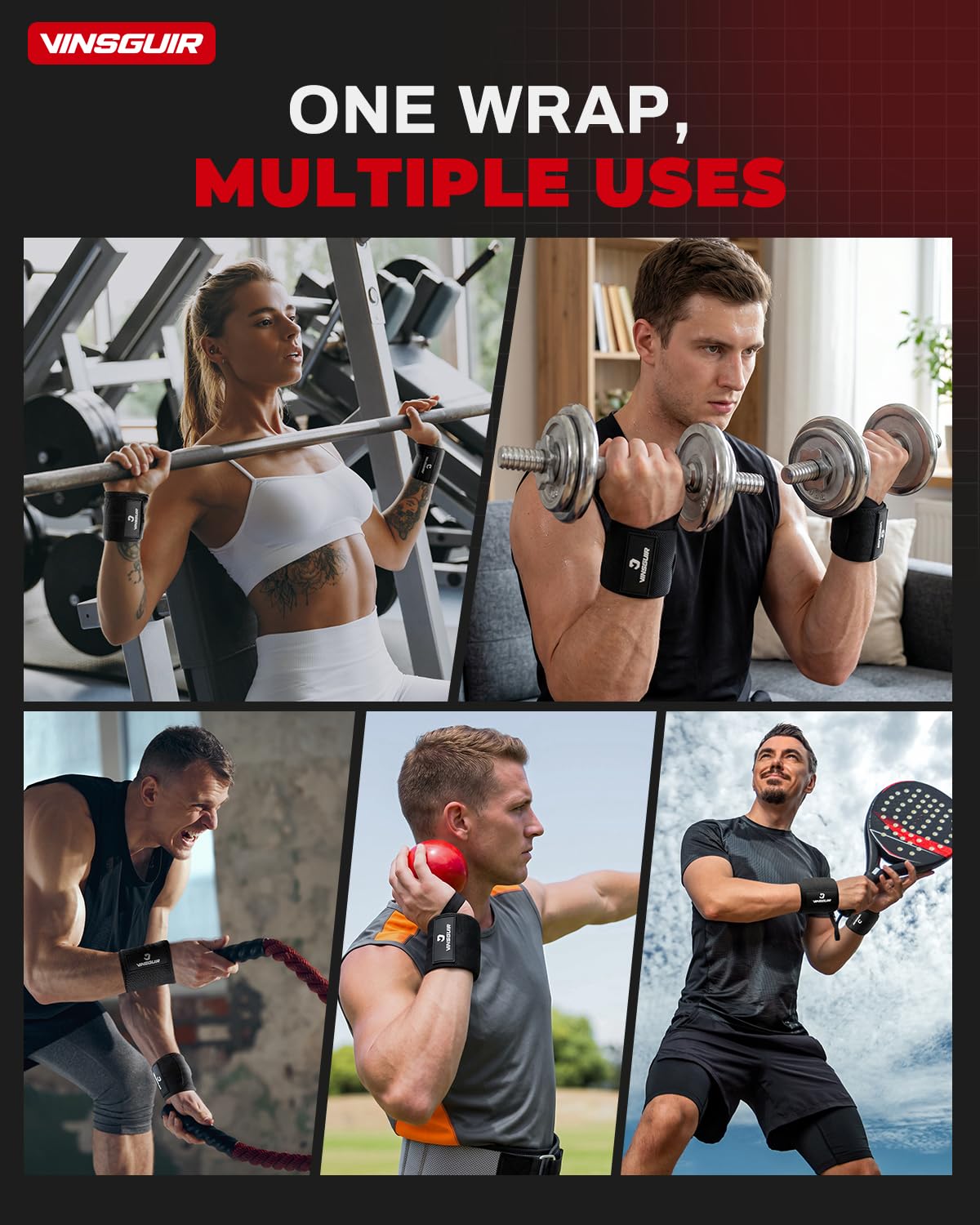 VINSGUIR Wrist Wraps for Weightlifting, [USPA Approved] 21'' Lifting Straps for Wrist Support with Heavy Duty Thumb Loop, Gym Wrist Brace for Working out, Crossfit, Powerlifting, for Men&Women