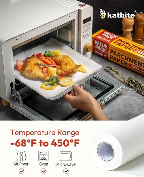 Katbite Parchment Paper Roll - 15in x 242ft | Heavy Duty Baking Paper with Serrated Cutter - 300 Sq.Ft Value Pack