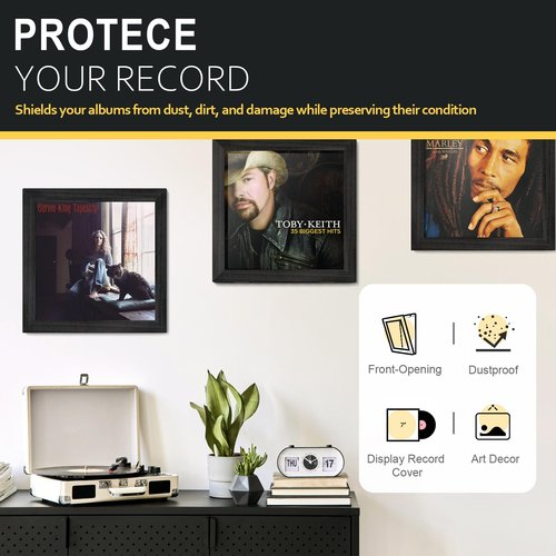 Emfogo Vinyl Record Frame for the Wall, Vinyl Record Display Frame, Album Frames for 12x12 Inch LP Album Cover (1 Pack/Black)