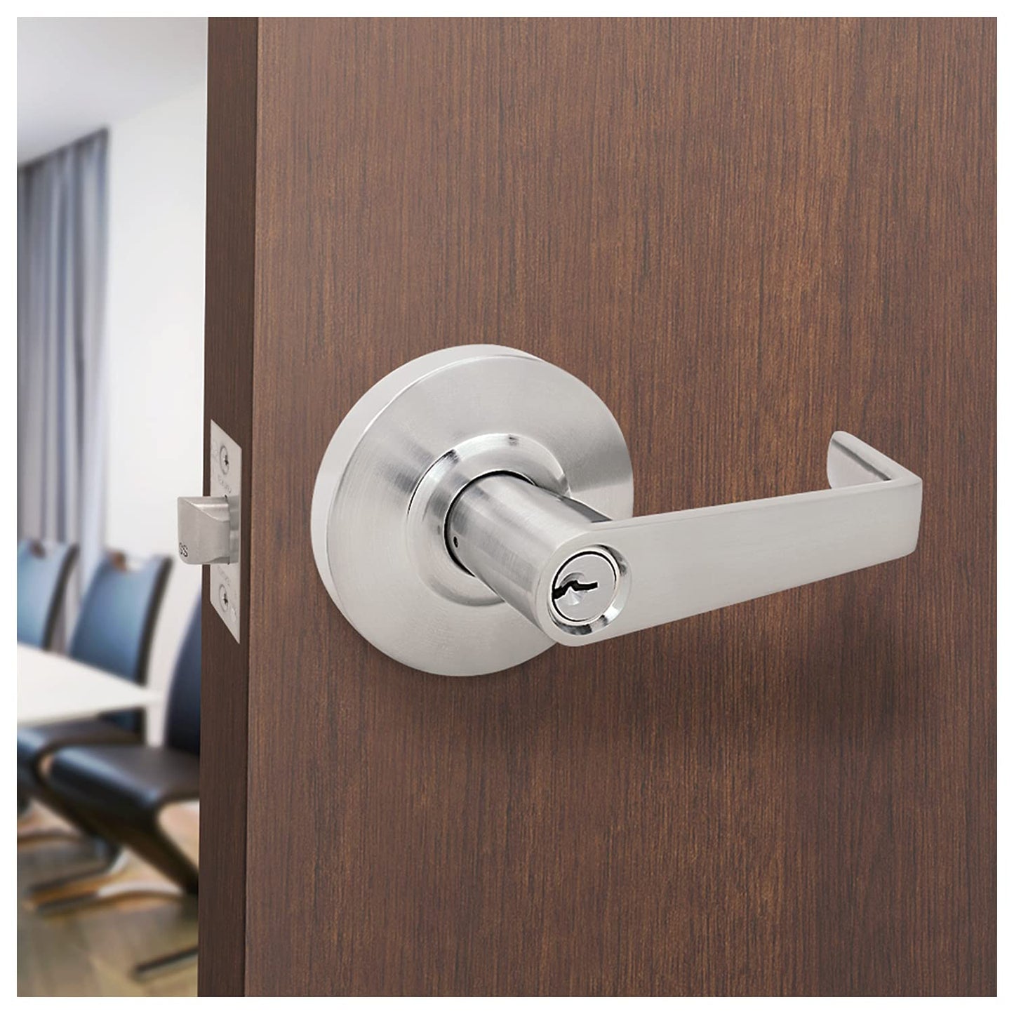 Nuk3y Azure Grade 2 Commercial Duty Cylindrical Lever Lockeset, ADA, UL Rated, Satin Chrome US26D (Entry)