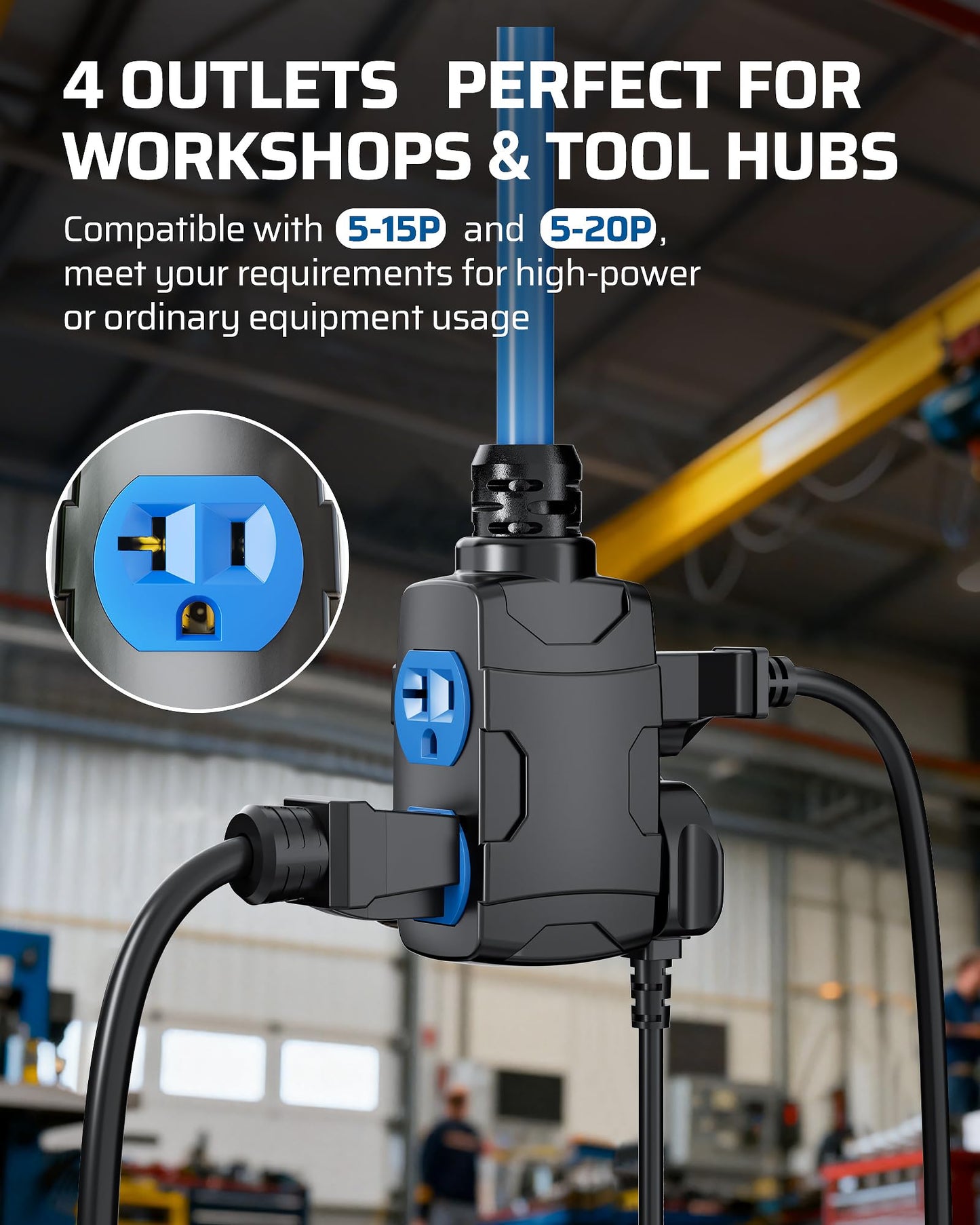 DEWENWILS 20 Amp Retractable Extension Cord Reel, 40FT 10AWG SJTOW Heavy Duty Extension Cord, Auto-Rewind No-Tangle, Circuit Breaker, 4 Outlets for Garage Shop, 2500W, Blue