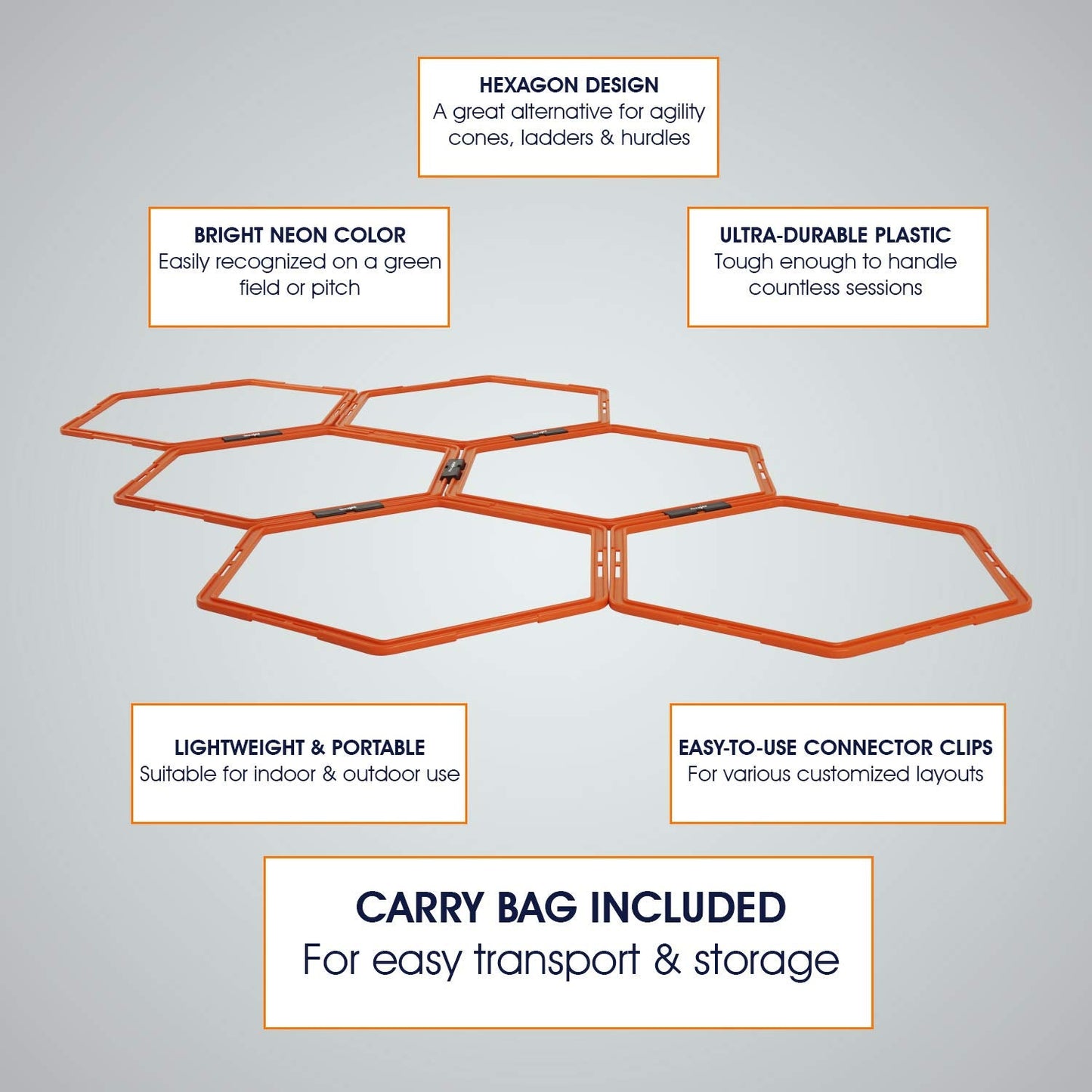 Yes4All Hexagonal Agility Speed Rings with Carrying Bag – Agility Hurdles for Agility Footwork Training (Set of 6 Rings)