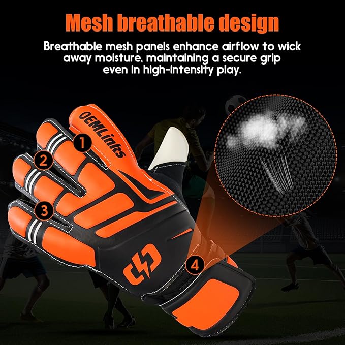 Youth&Adult Goalie Goalkeeper Gloves with Finger Protection Breathable Soccer Gloves with Strong Grips，6 Colors，Sizes 7-10