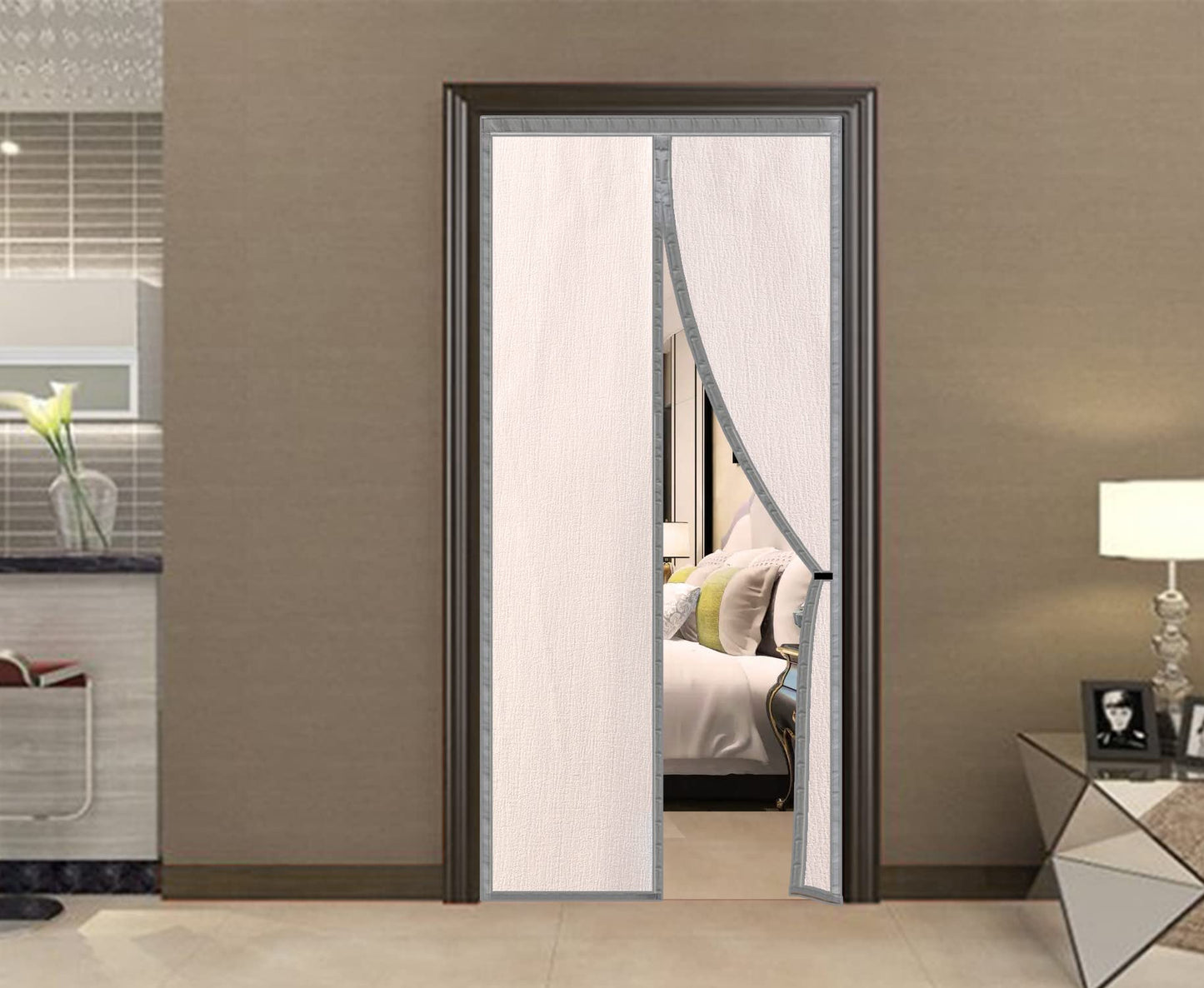 Magnetic Insulated Door Screen, The Whole Blackout Thermal Screen Door Self-Closing Privacy Thick Fabrics Door Curtain for Air Conditioner Room, Bedroom-Hands Free, Fit Doors Size Up to 34" x 80"