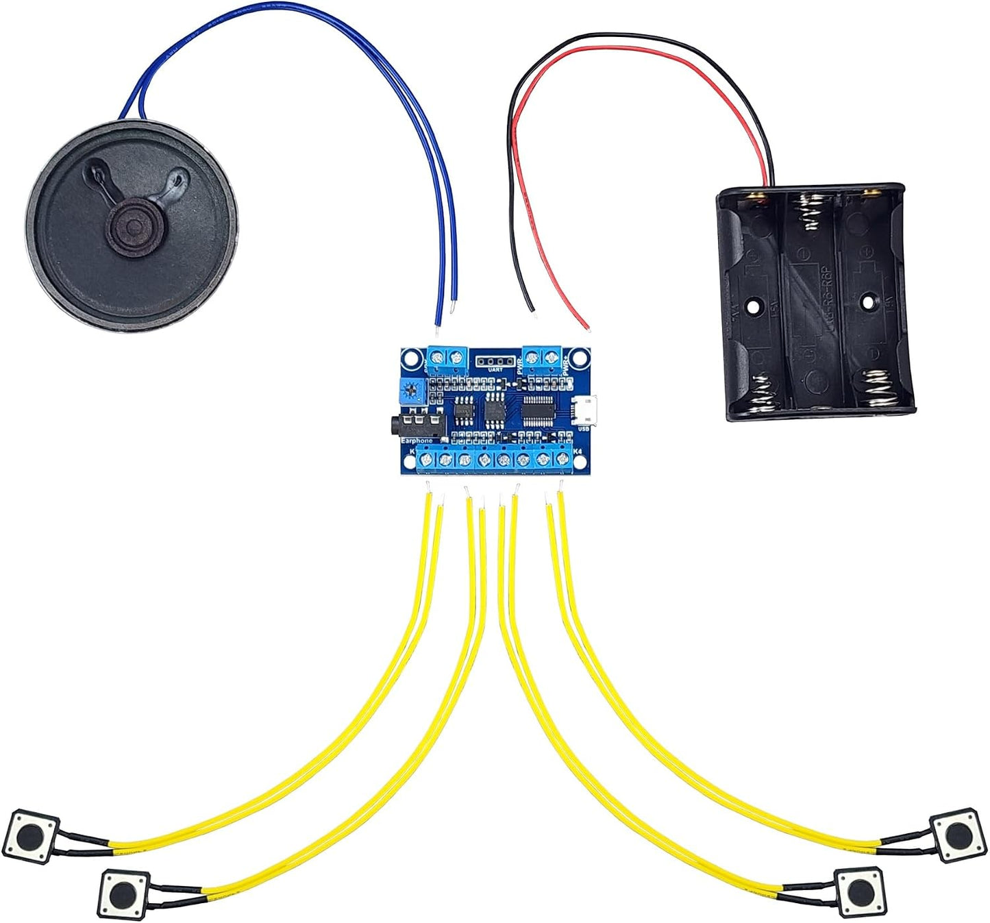 Flyron USB Recording Module (Multi Sound Files per Button) with Buttons, Speaker and Battery Box